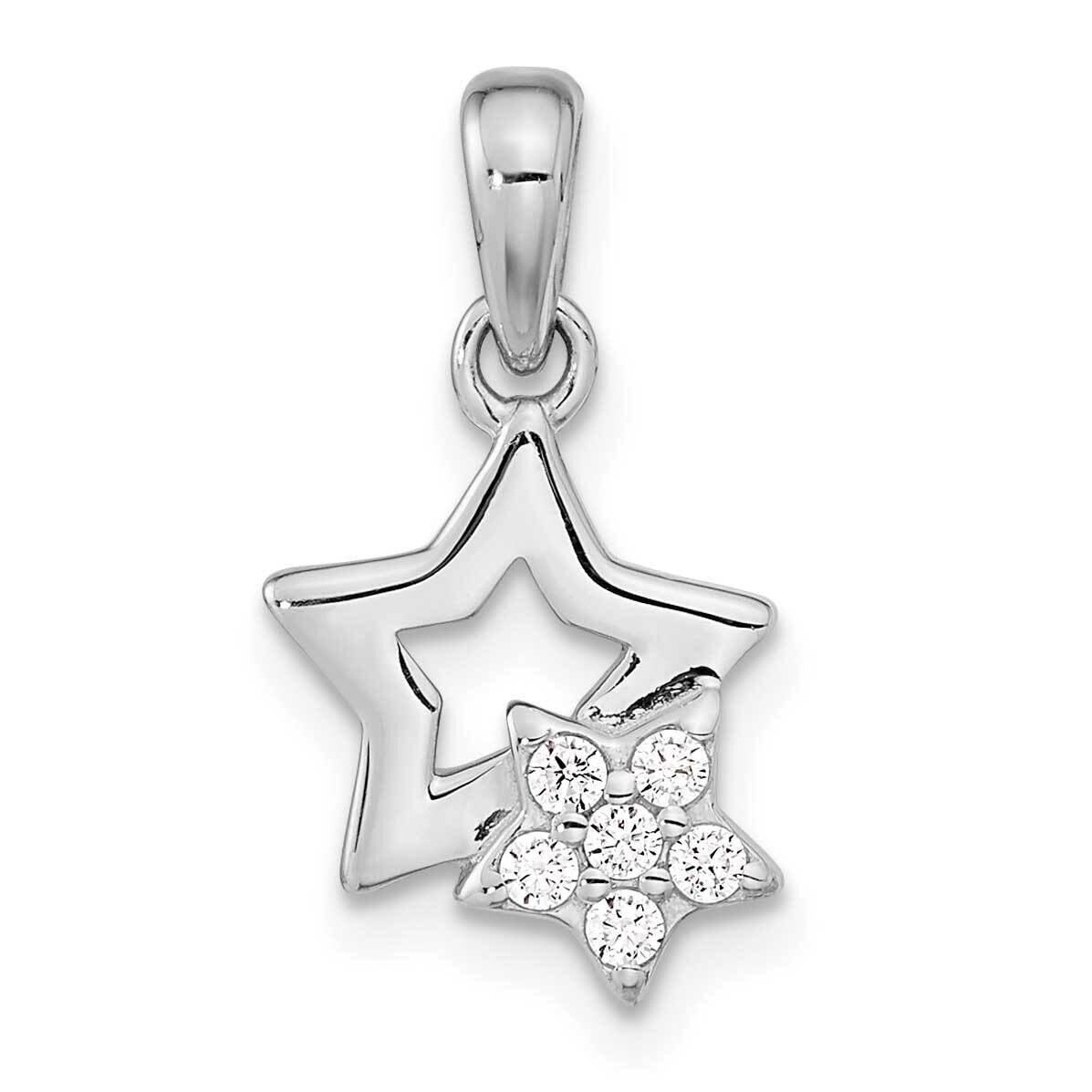 Polished CZ Diamond Star Pendant Sterling Silver Rhodium-Plated QP5533, MPN: QP5533,