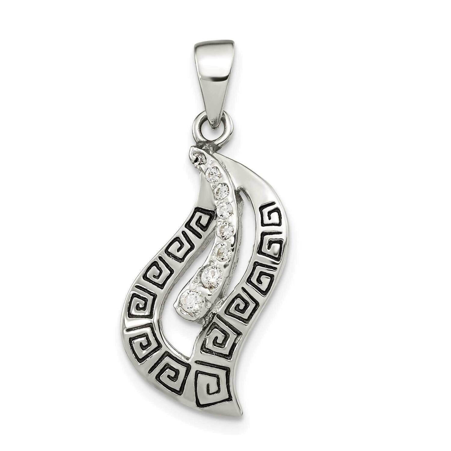 Enamel CZ Diamond Greek Key Pendant Sterling Silver Polished QP5535, MPN: QP5535,