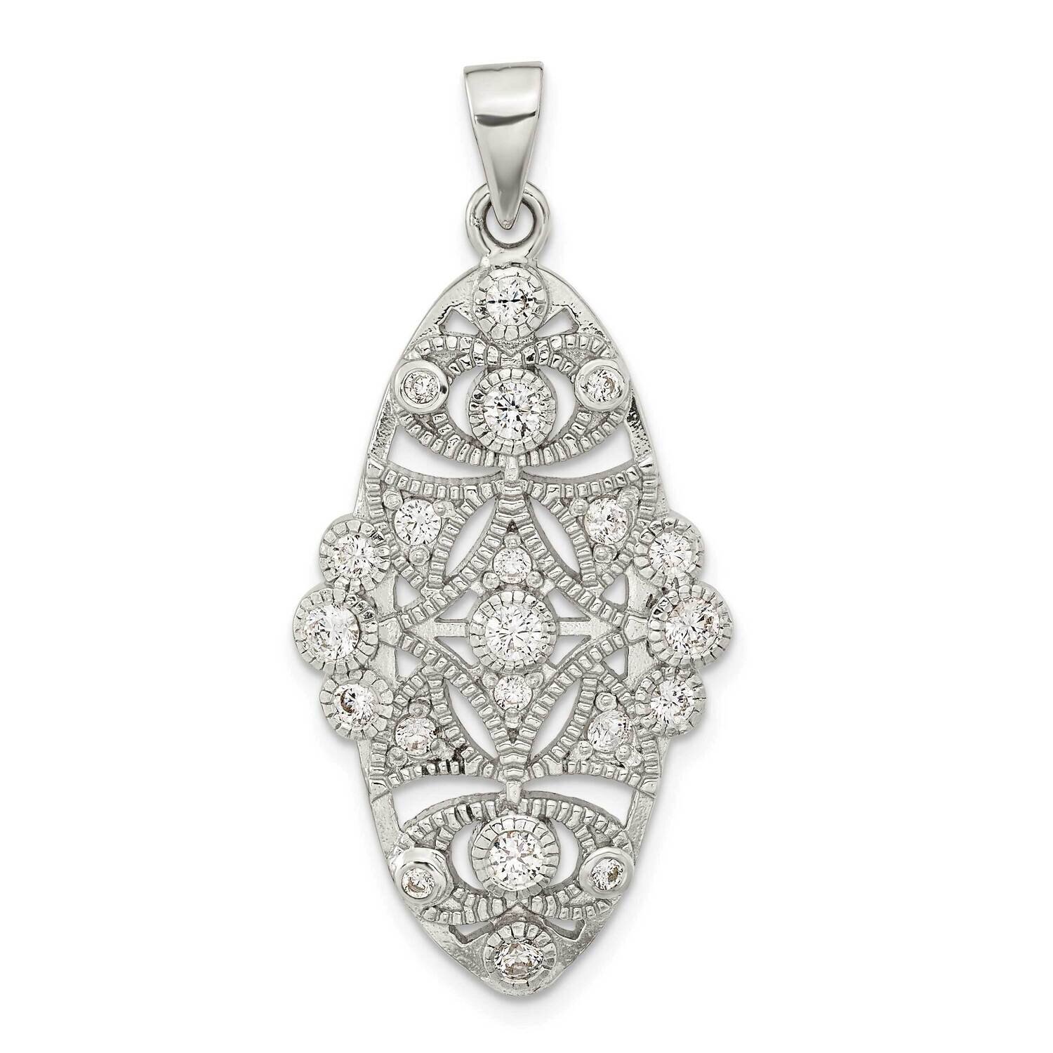 CZ Diamond Floral Pendant Sterling Silver Polished QP5544