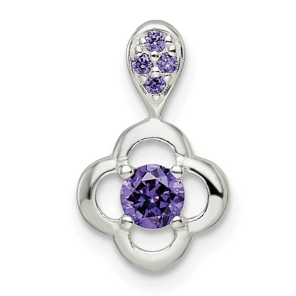 Purple CZ Diamond Flower Pendant Sterling Silver Polished QP5559, MPN: QP5559,
