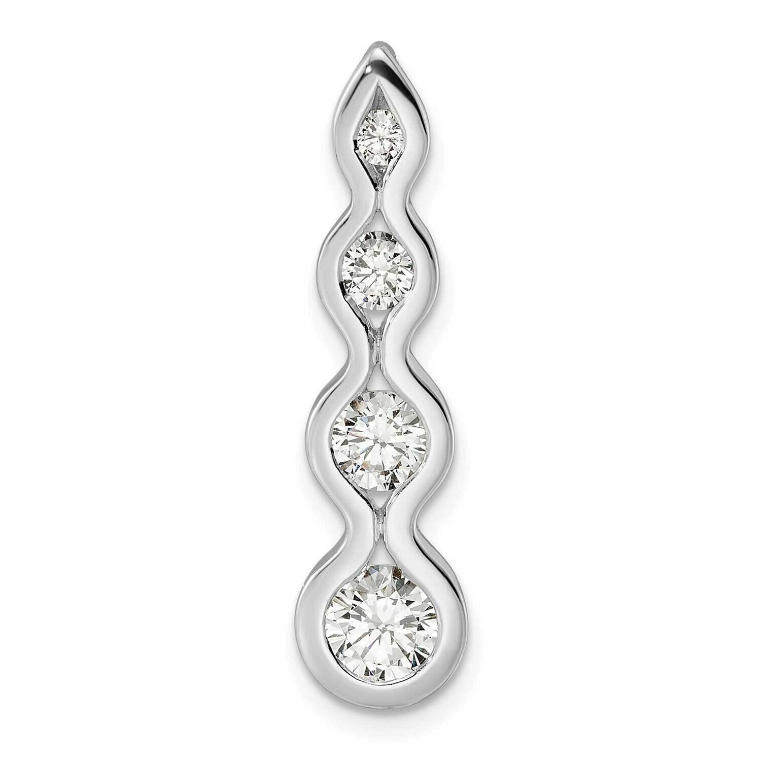 Drop CZ Diamond Wave Chain Slide 30 Inch Sterling Silver Rhodium-Plated QP5567