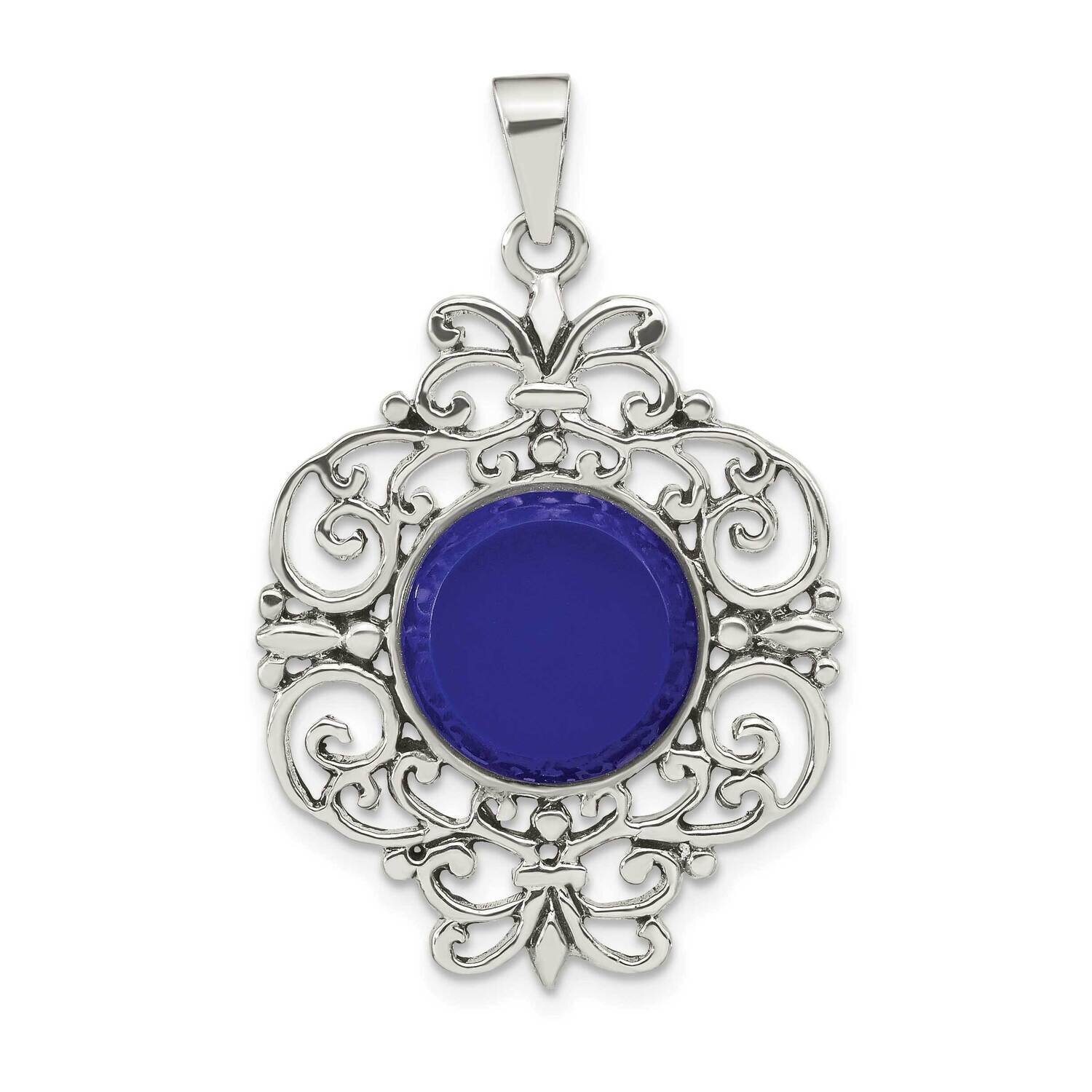 Oxidized Dyed Blue Agate Filigree Fancy Pendant Sterling Silver QP5574, MPN: QP5574,