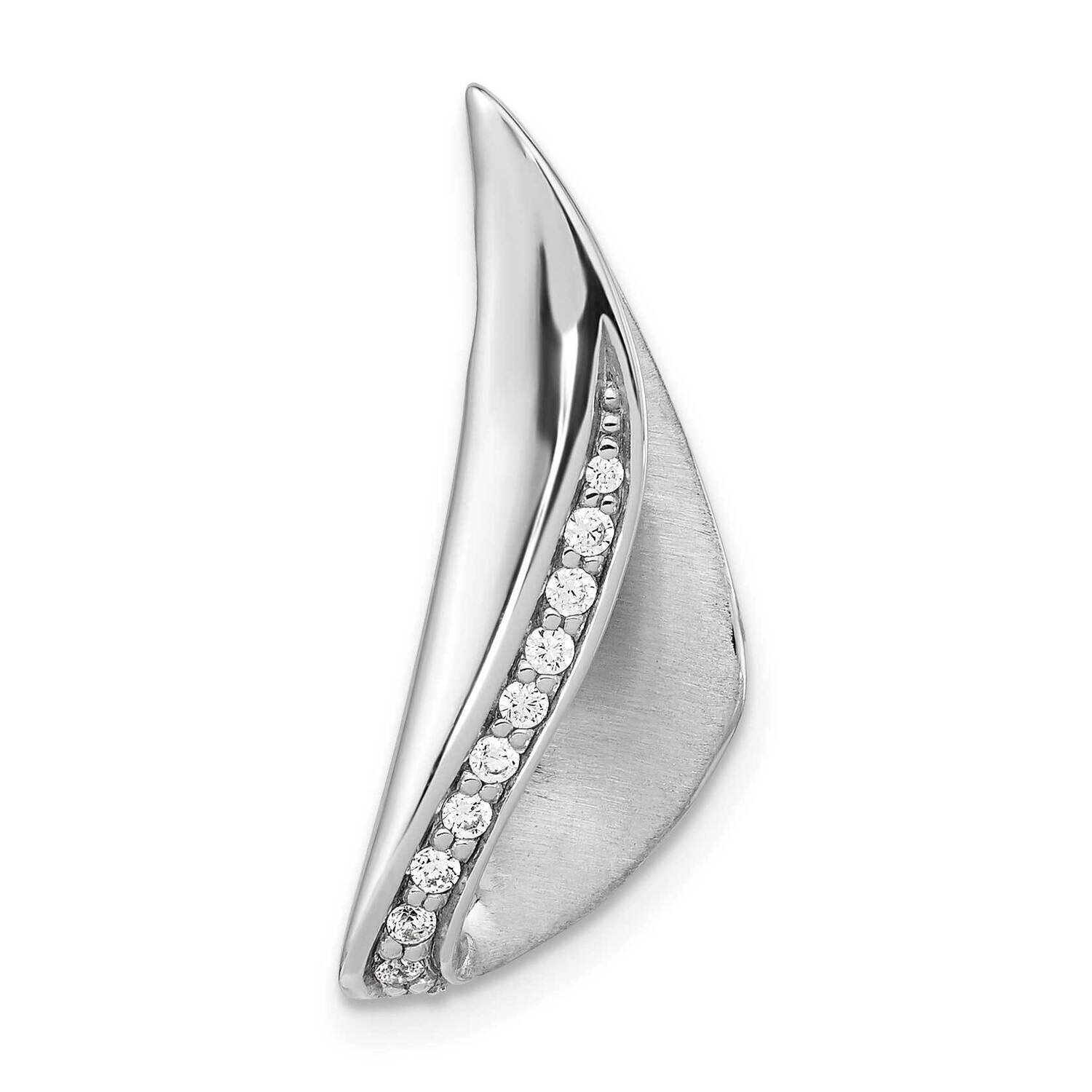 Satin and Polished CZ Diamond Curved Chain Slide Sterling Silver Rhodium-Plated QP5588