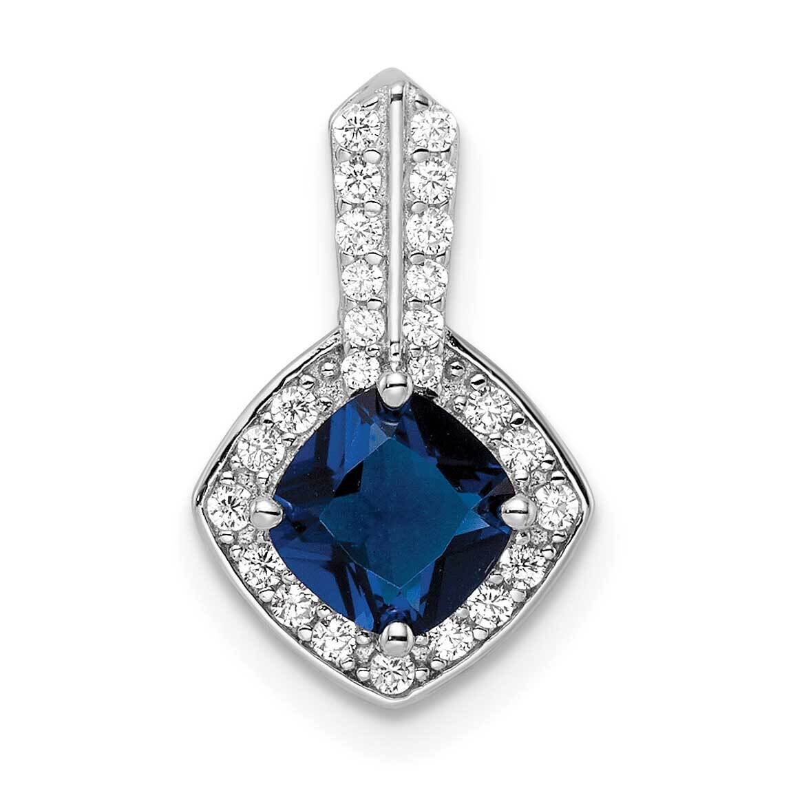 CZ Diamond and Blue Glass Pendant Sterling Silver Rhodium-Plated QP5611, MPN: QP5611,
