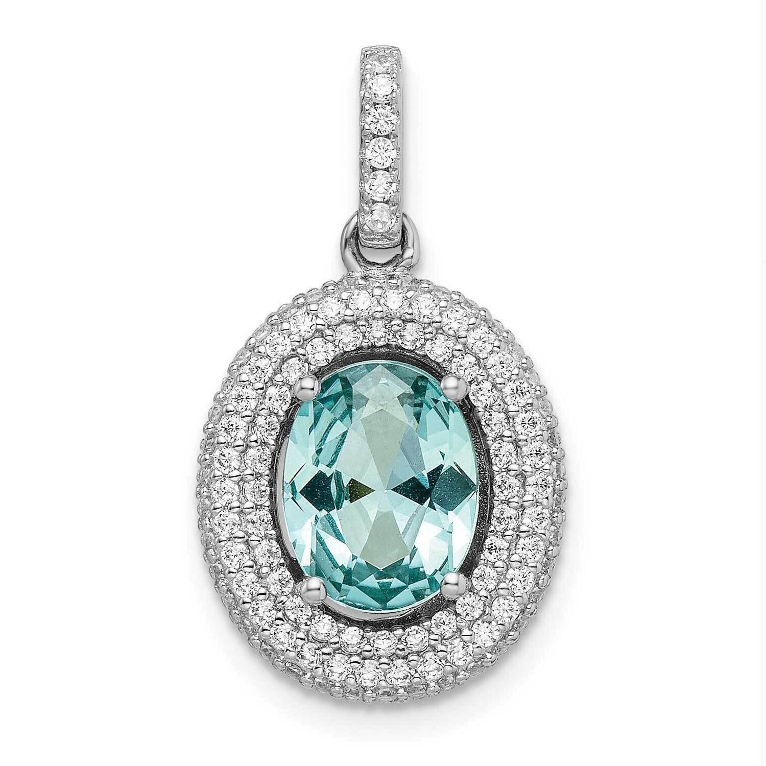 Aqua &amp; White CZ Diamond Pendant Sterling Silver Rhodium-Plated QP5612, MPN: QP5612,