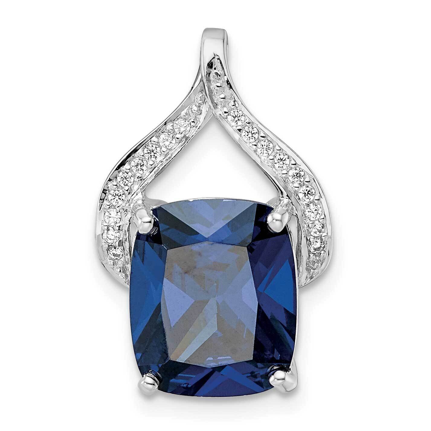 Blue Shaped Stone & CZ Diamond Chain Slide Sterling Silver Rhodium-Plated QP5613