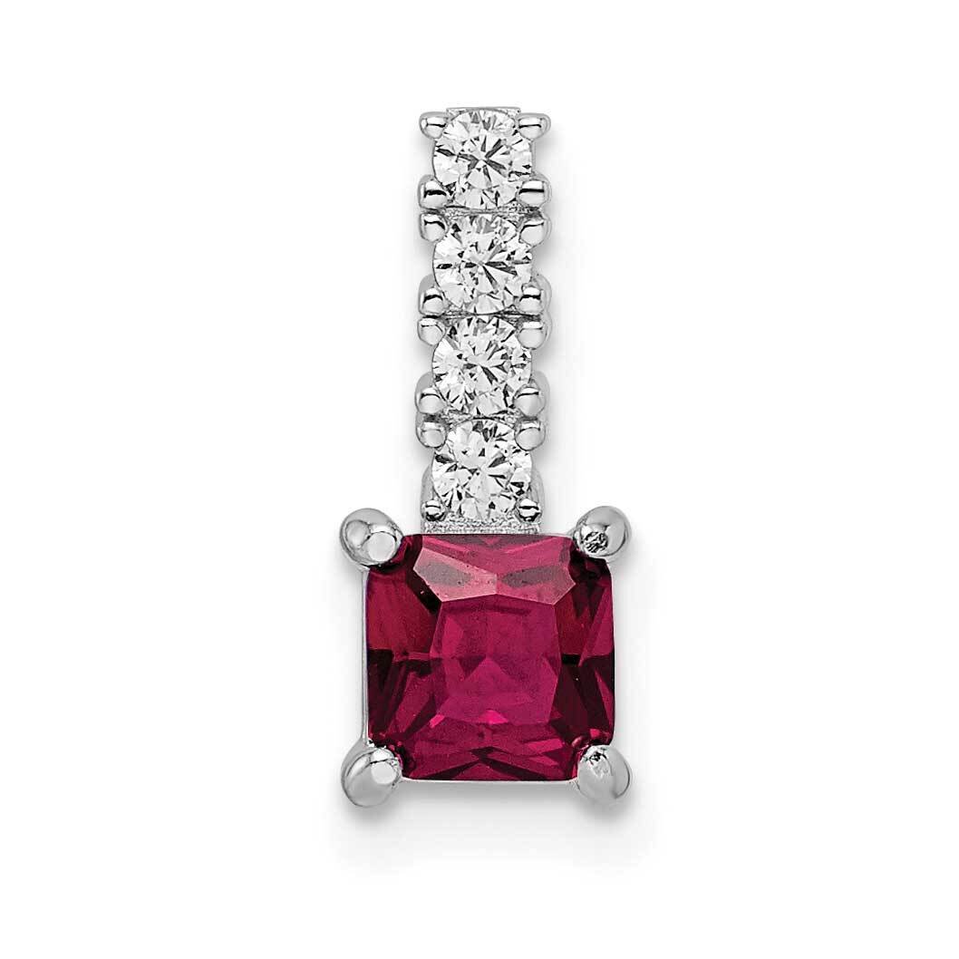 Created Ruby and CZ Diamond Square Pendant Sterling Silver Rhodium-Plated QP5621, MPN: QP5621,