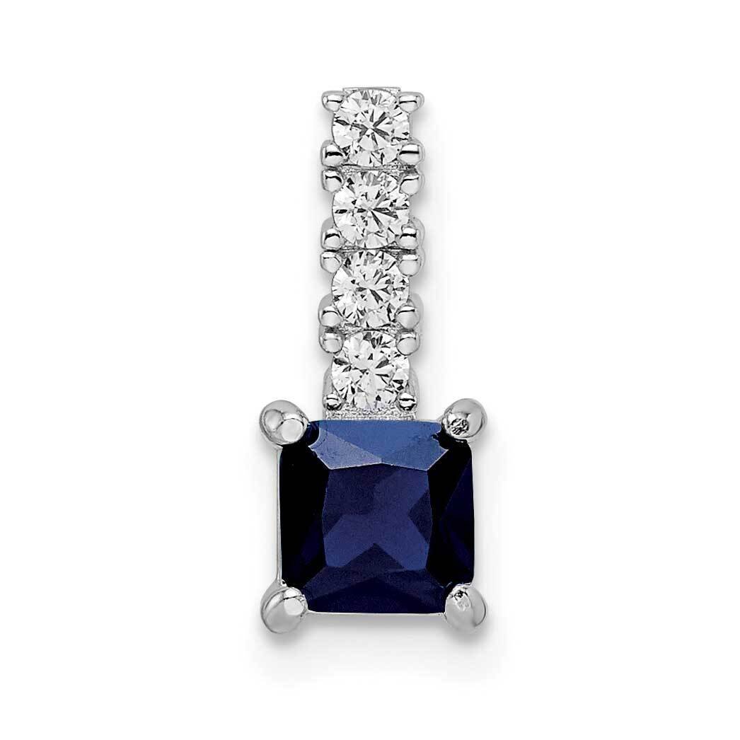 Cr. Blue Spinel and CZ Diamond Square Pendant Sterling Silver Rhodium-Plated QP5622