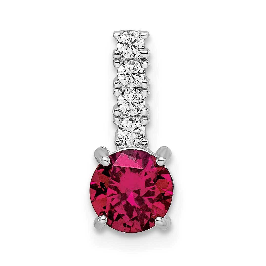 Rhodium-Plated Created Ruby and CZ Diamond Pendant Sterling Silver Polished QP5624, MPN: QP5624,