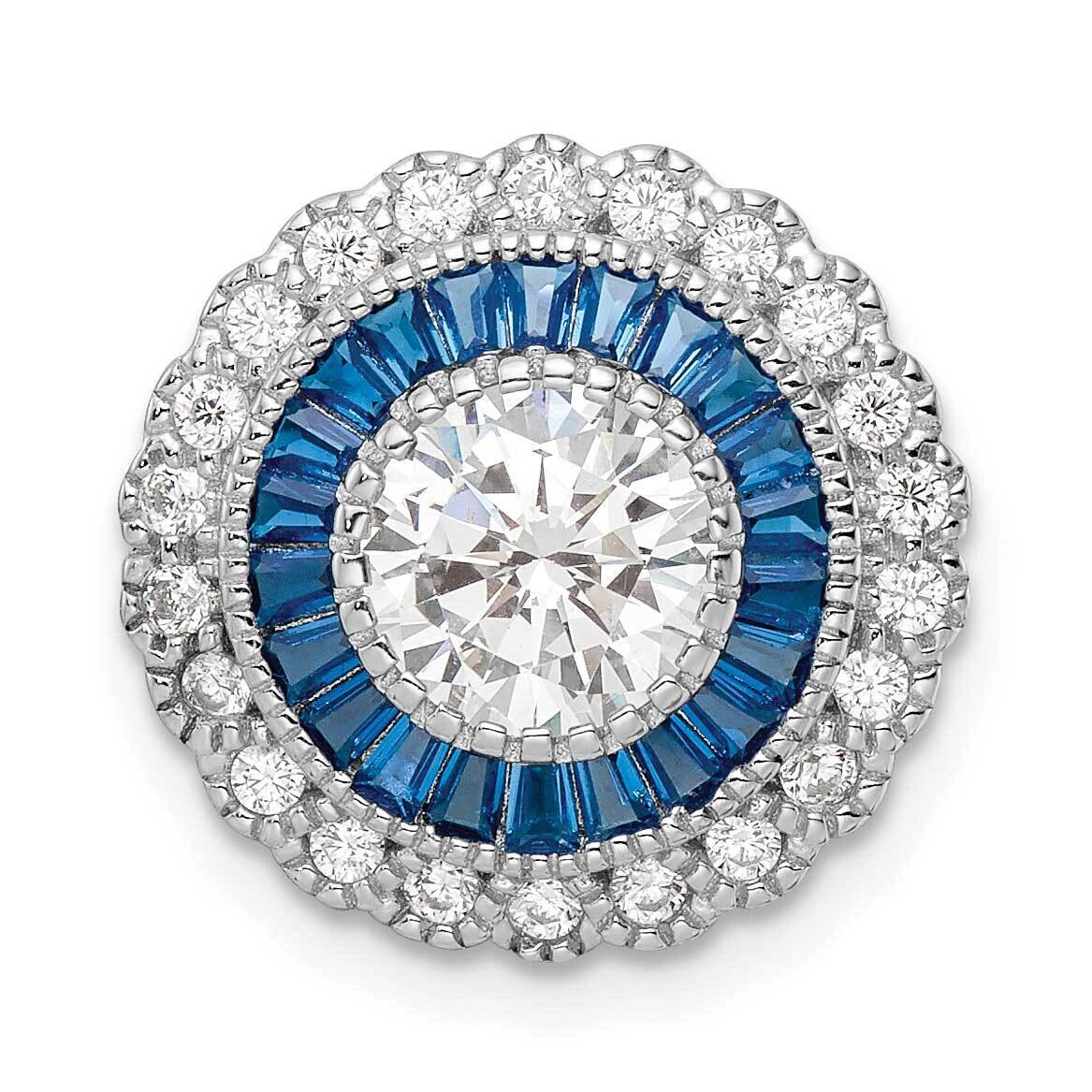 Blue &amp; White CZ Diamond Round Chain Slide Sterling Silver Rhodium-Plated Polished QP5631, MPN: QP56…