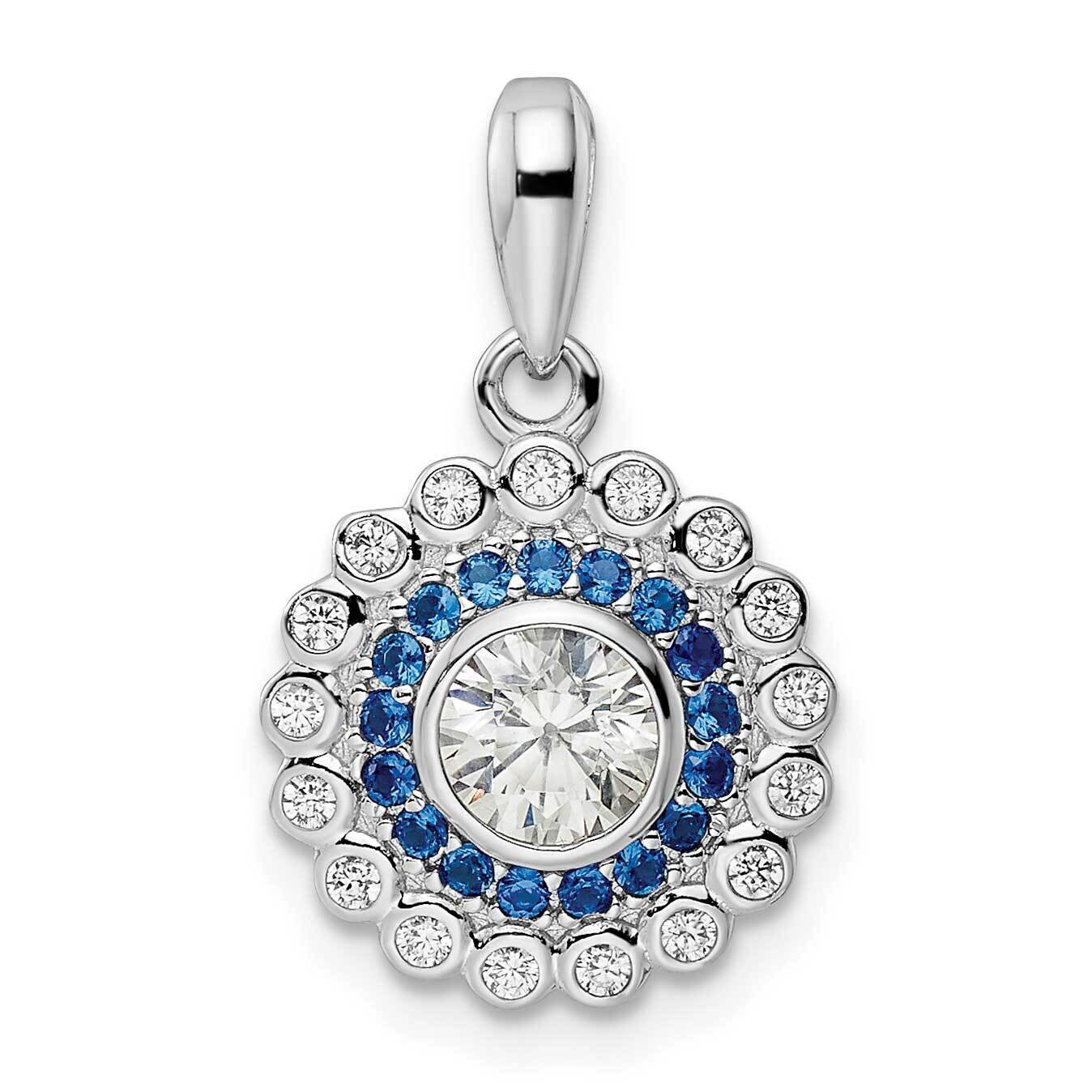 Blue &amp; White CZ Diamond Pendant Sterling Silver Rhodium-Plated Polished QP5632, MPN: QP5632,