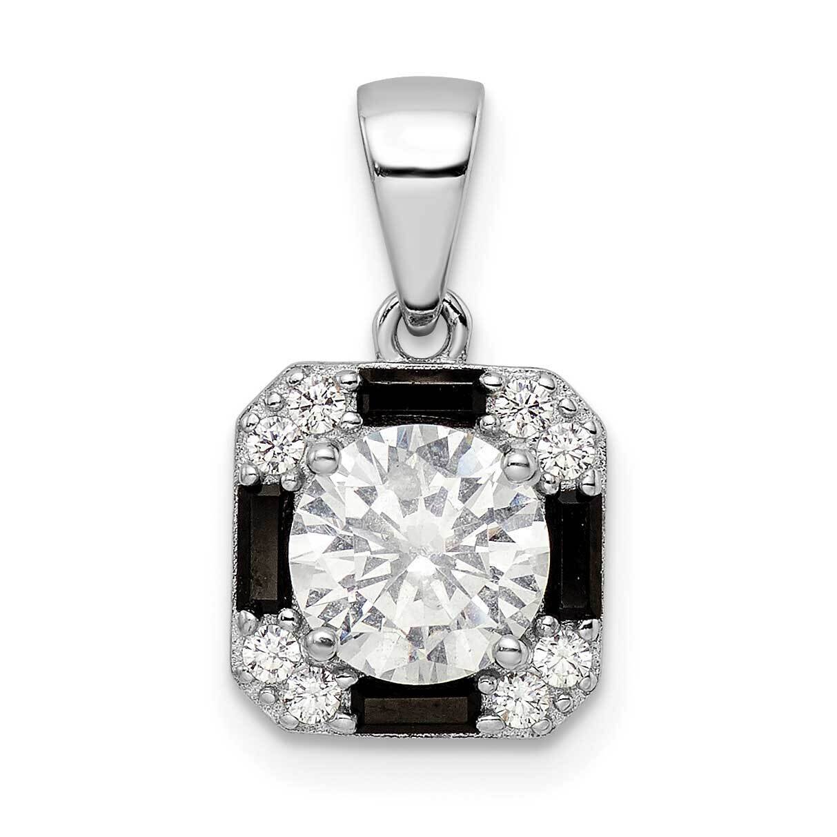 CZ Diamond &amp; Black Nano Crystal Square Pendant Sterling Silver Rhodium-Plated QP5633, MPN: QP5633,