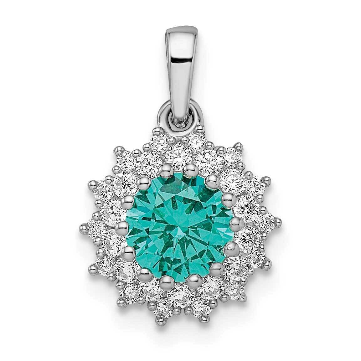 Teal &amp; White CZ Diamond Pendant Sterling Silver Rhodium-Plated QP5634, MPN: QP5634,