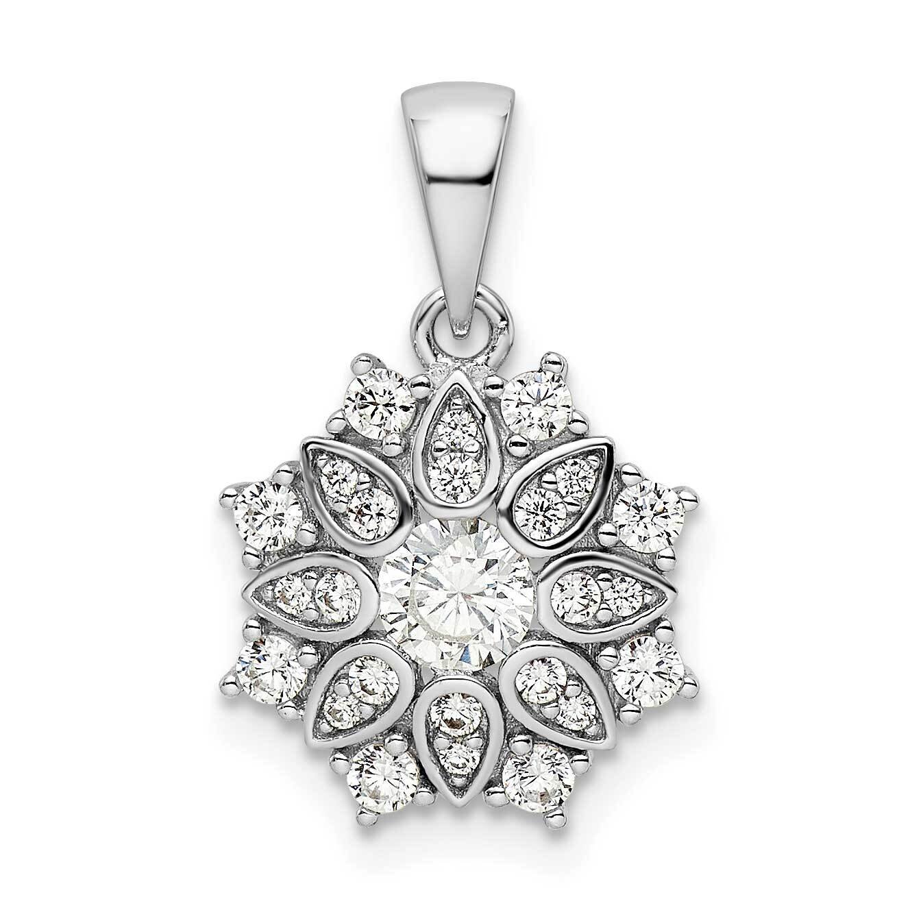 CZ Diamond Flower Pendant Sterling Silver Rhodium-Plated QP5637