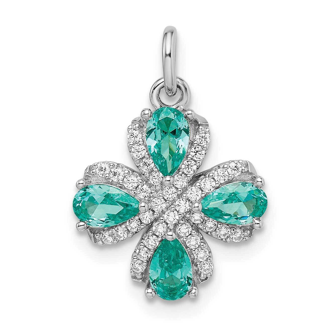Teal &amp; White CZ Diamond Pendant Sterling Silver Rhodium-Plated QP5645, MPN: QP5645,