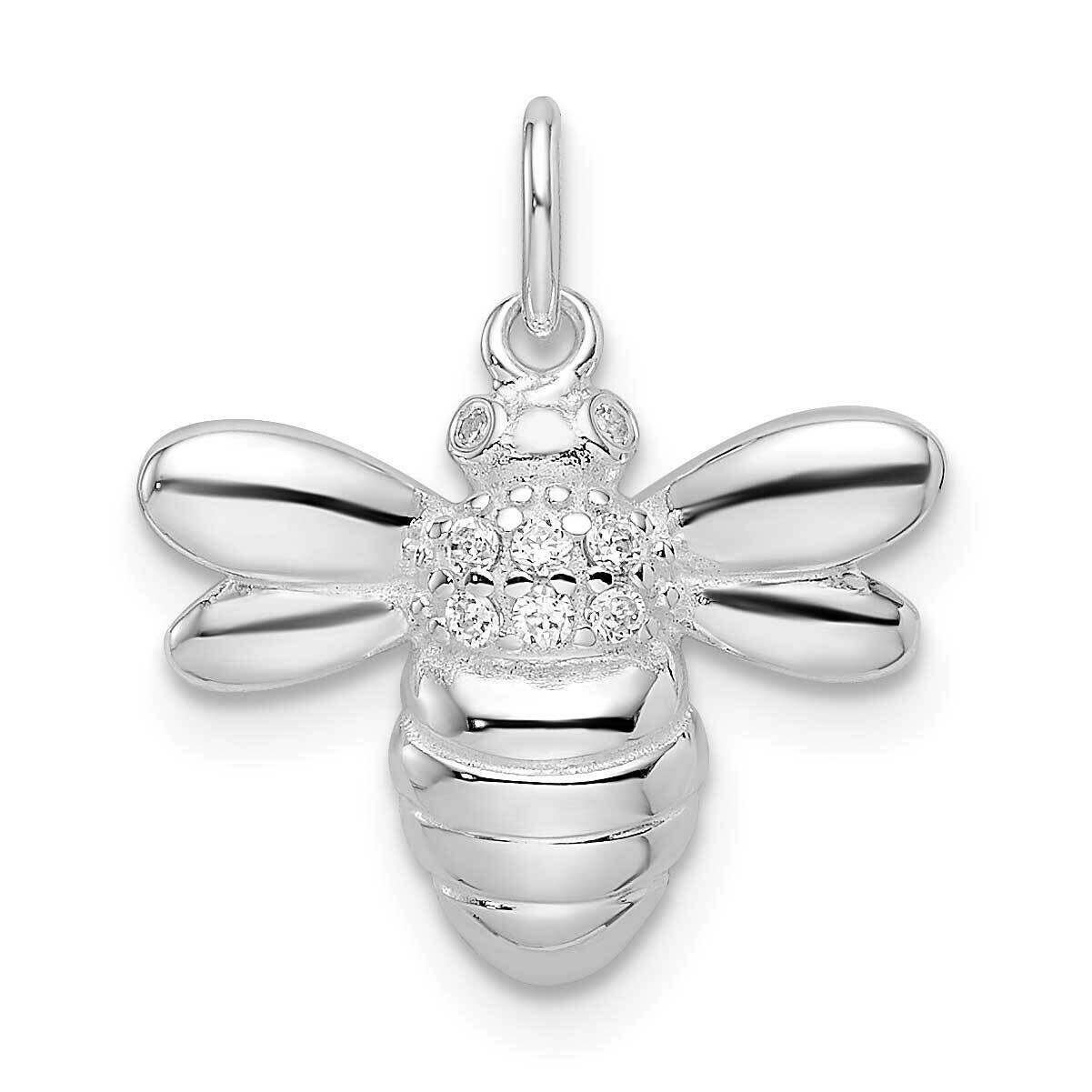 CZ Diamond Bumble Bee Pendant Sterling Silver Rhodium-Plated Polished QP5647, MPN: QP5647,