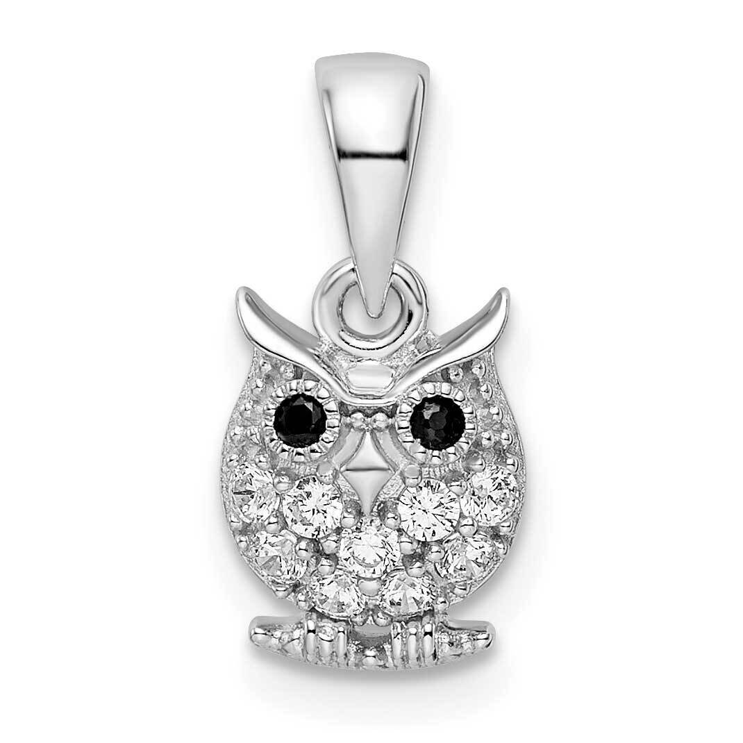 Black &amp; White CZ Diamond Owl Pendant Sterling Silver Rhodium-Plated QP5649, MPN: QP5649,