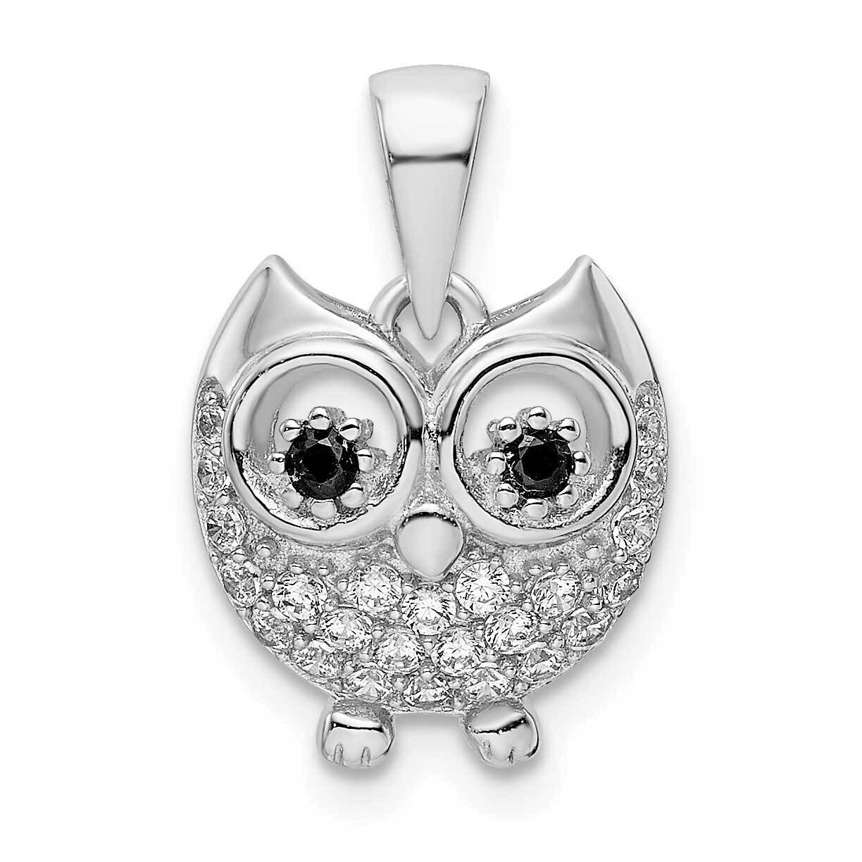 Black &amp; White CZ Diamond Owl Pendant Sterling Silver Rhodium-Plated QP5650, MPN: QP5650,