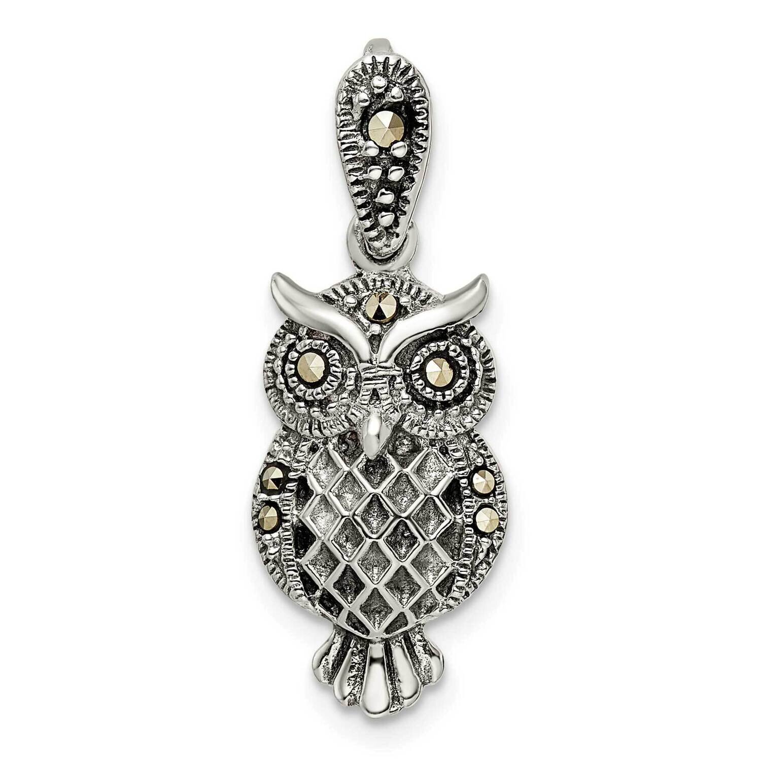 Marcasite Owl Pendant Sterling Silver Antiqued QP5651