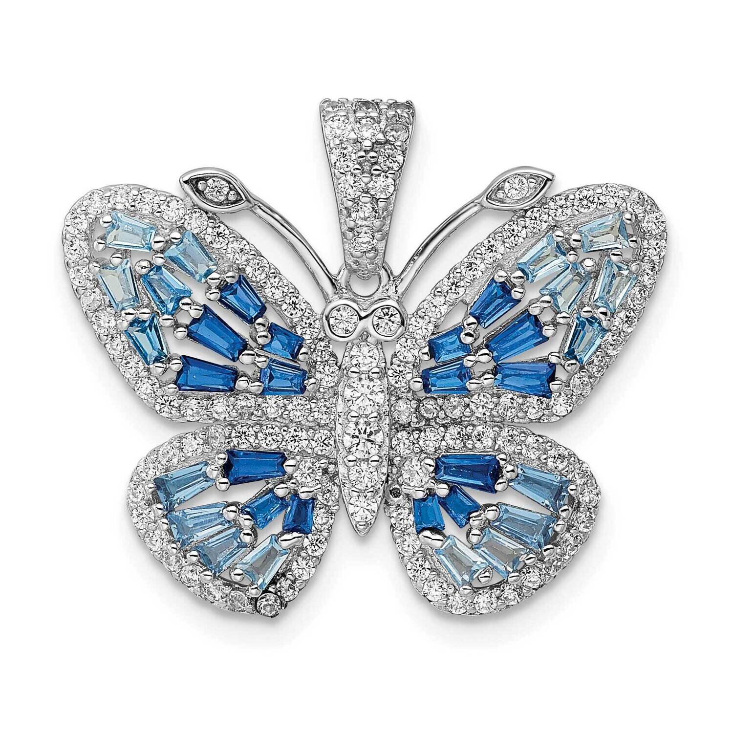 Blue &amp; White CZ Diamond Butterfly Pendant Sterling Silver Rhodium-Plated Polished QP5658, MPN: QP56…