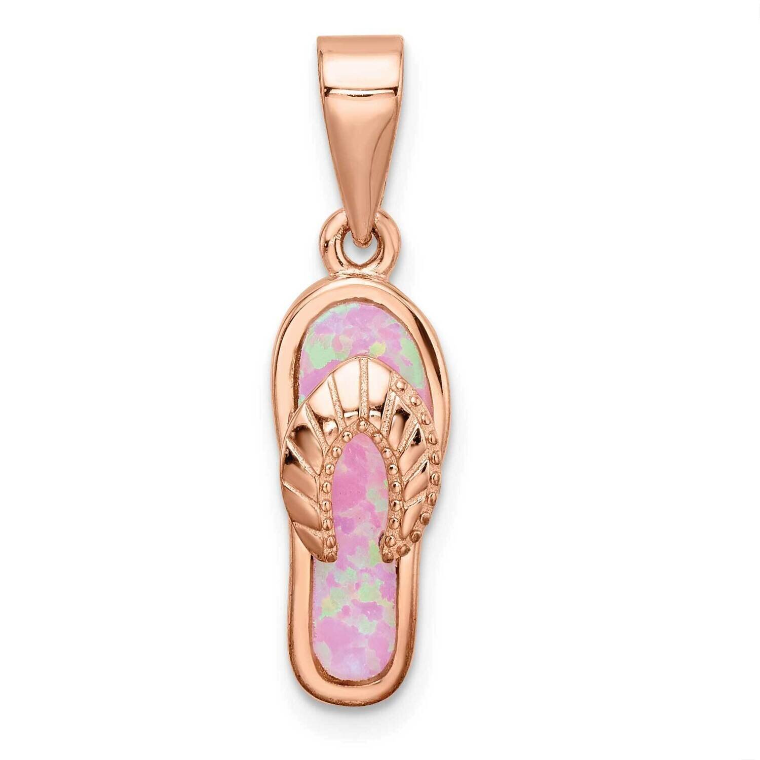 Polished Pink Created Opal Inlay Flip Flop Pendan Sterling Silver Rose-Tone QP5660, MPN: QP5660,