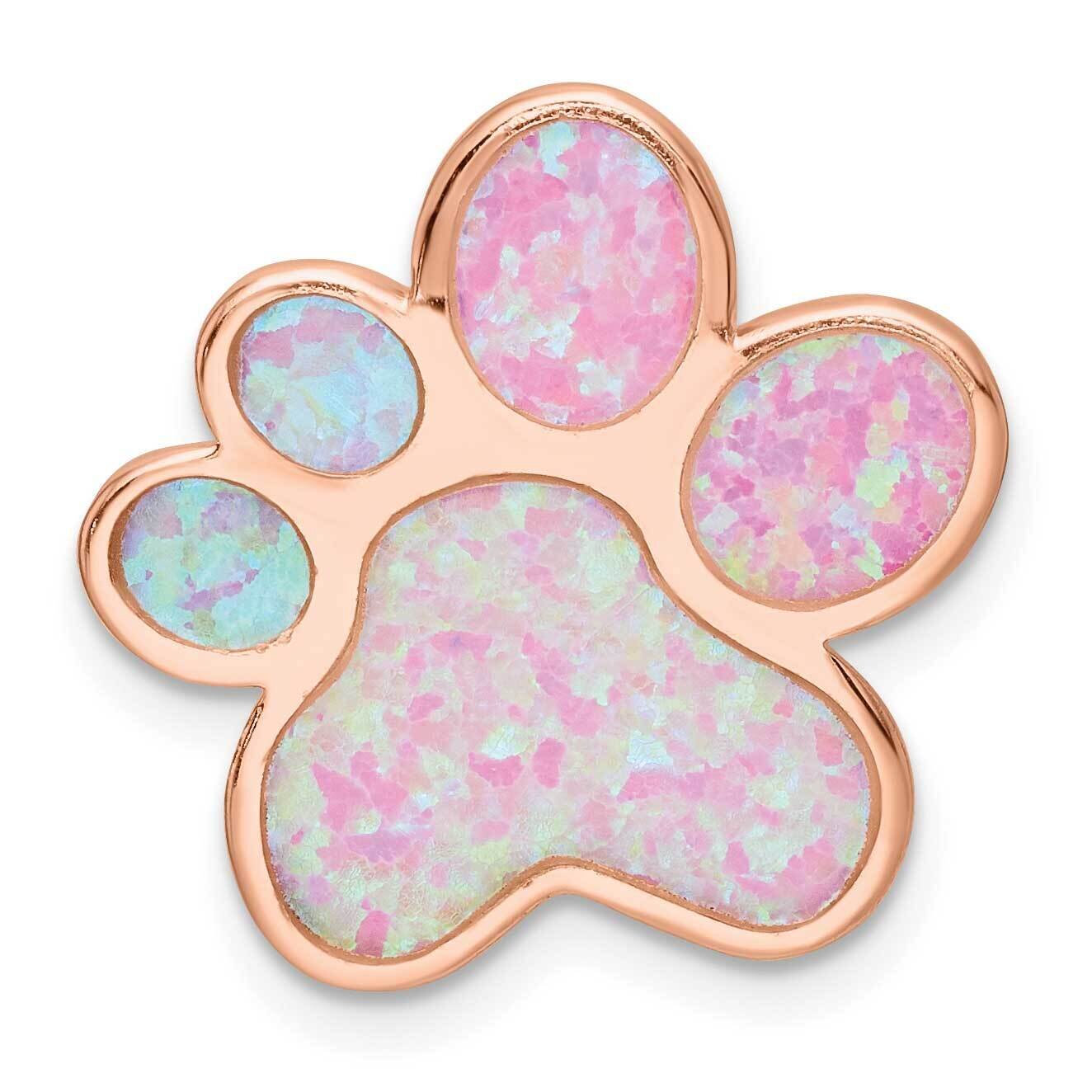 Pink Created Opal Inlay Paw Print Chain Slide Sterling Silver Rose-Tone QP5663