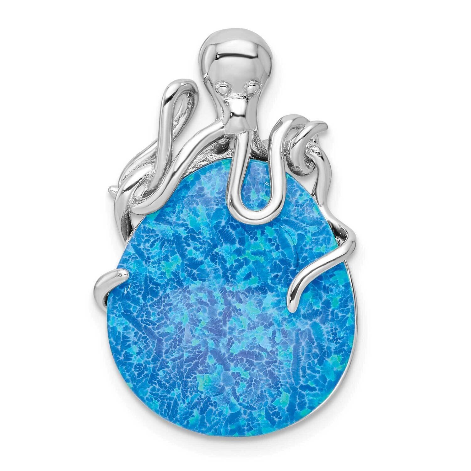 Blue Created Opal Octopus Pendant Sterling Silver Rhodium-Plated QP5666, MPN: QP5666,