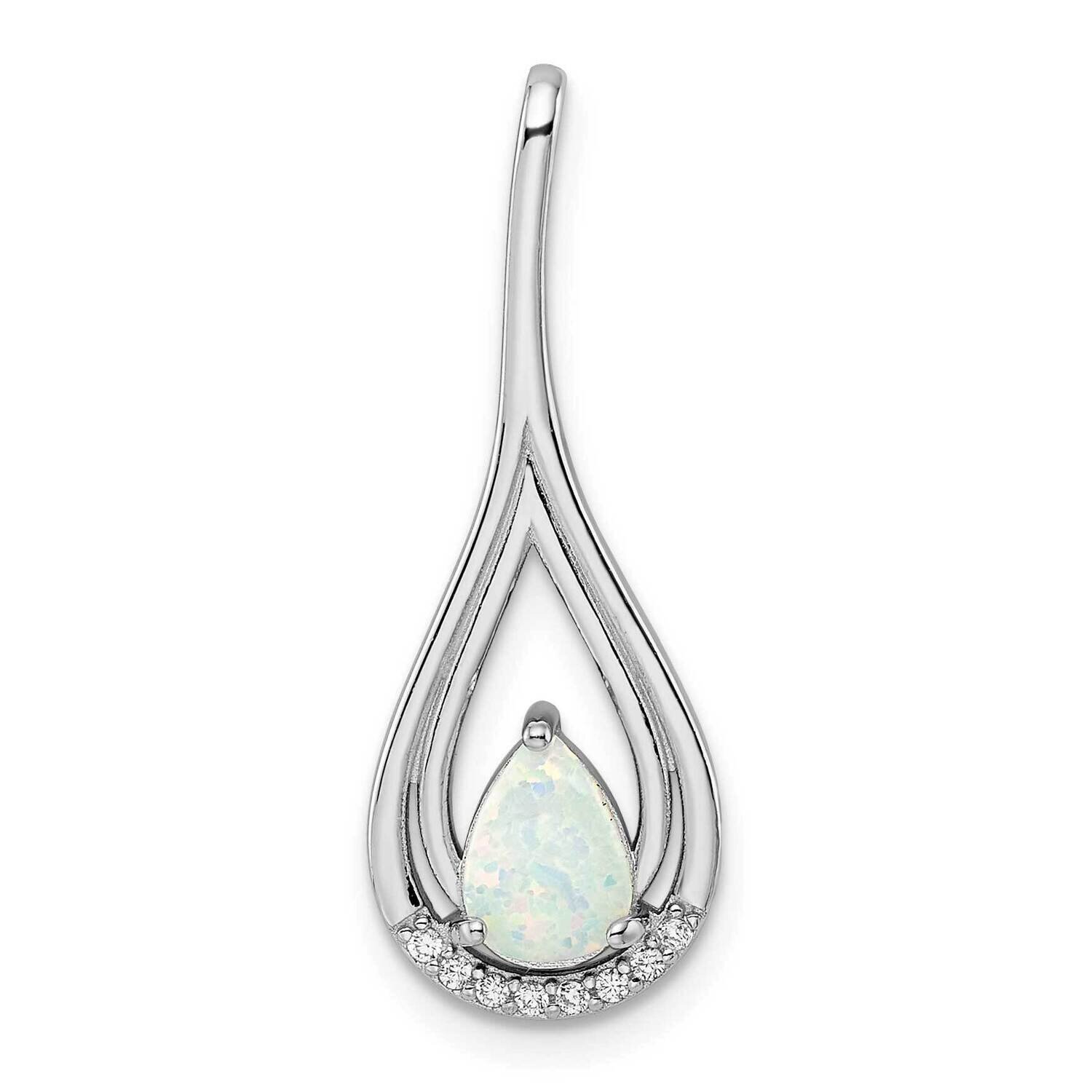 White Created Opal & CZ Diamond Pendant Sterling Silver Rhodium-Plated Polished QP5670