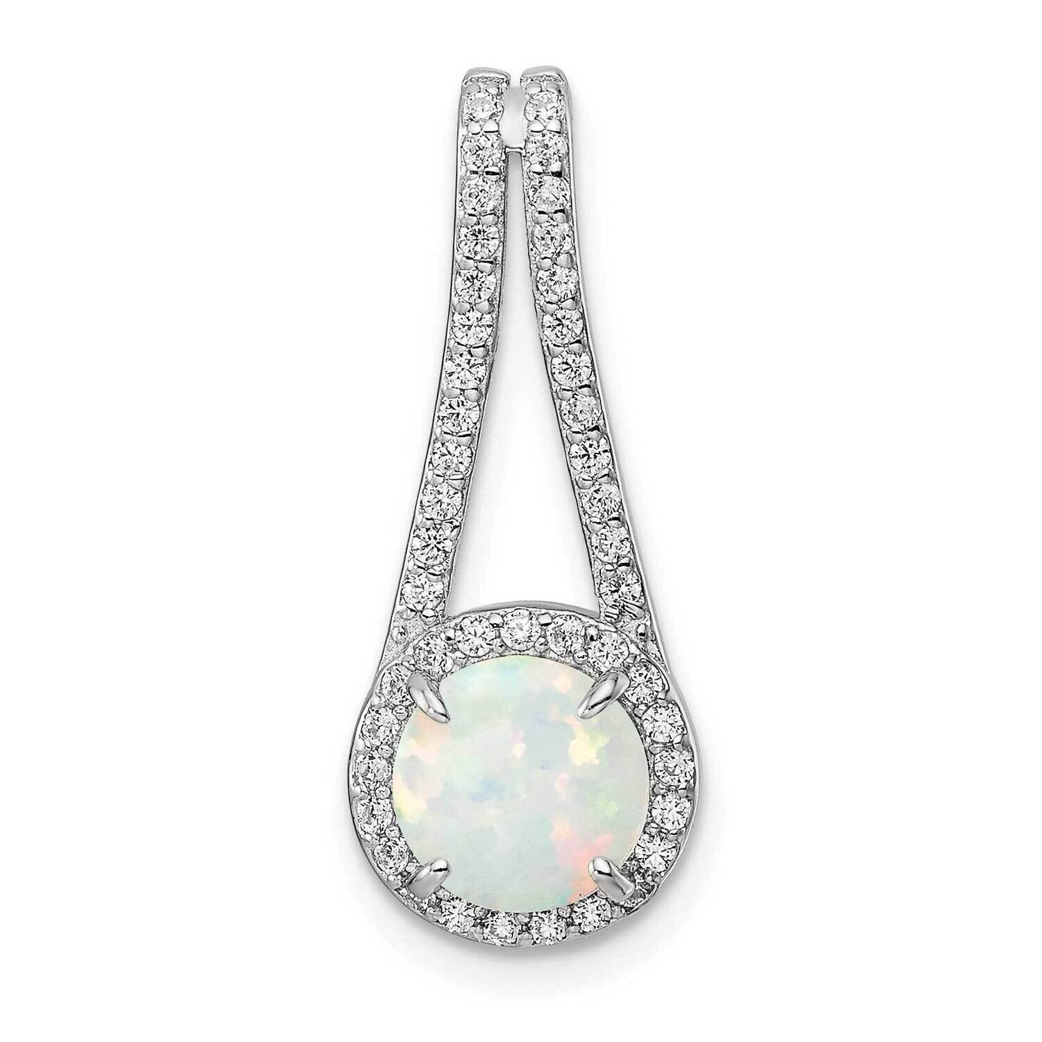 White Opal &amp; CZ Diamond Halo Pendant Sterling Silver Rhodium-Plated Polished QP5672, MPN: QP5672,