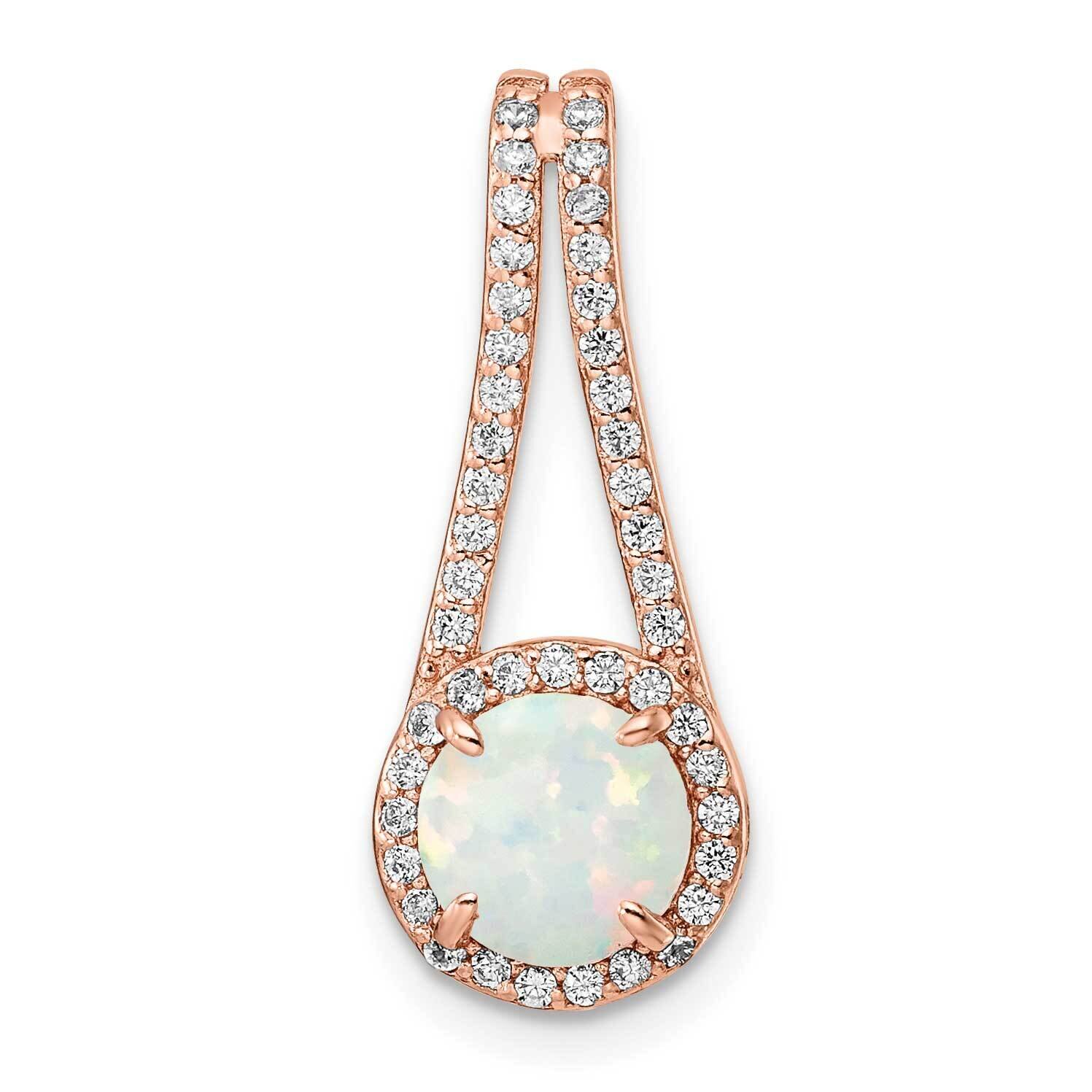 White Created Opal &amp; CZ Diamond Halo Pendant Sterling Silver Rose-Tone QP5673, MPN: QP5673,