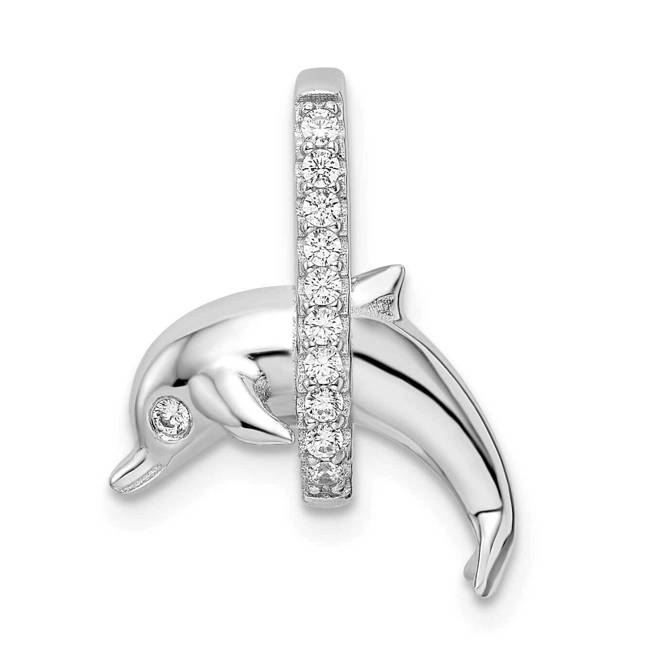 CZ Diamond Dolphin Pendant Sterling Silver Rhodium-Plated QP5675, MPN: QP5675,