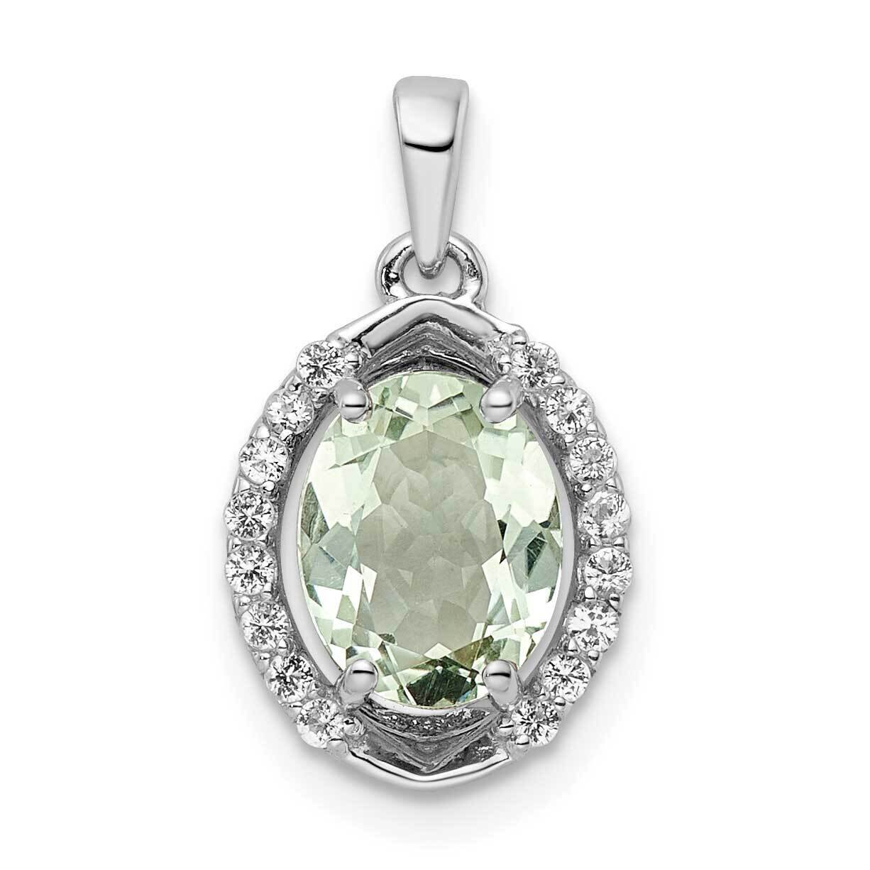Oval 1.69T.W. Green Quartz White Topaz Pendant Sterling Silver Rhodium-Plated QP5711AG, MPN: QP5711…