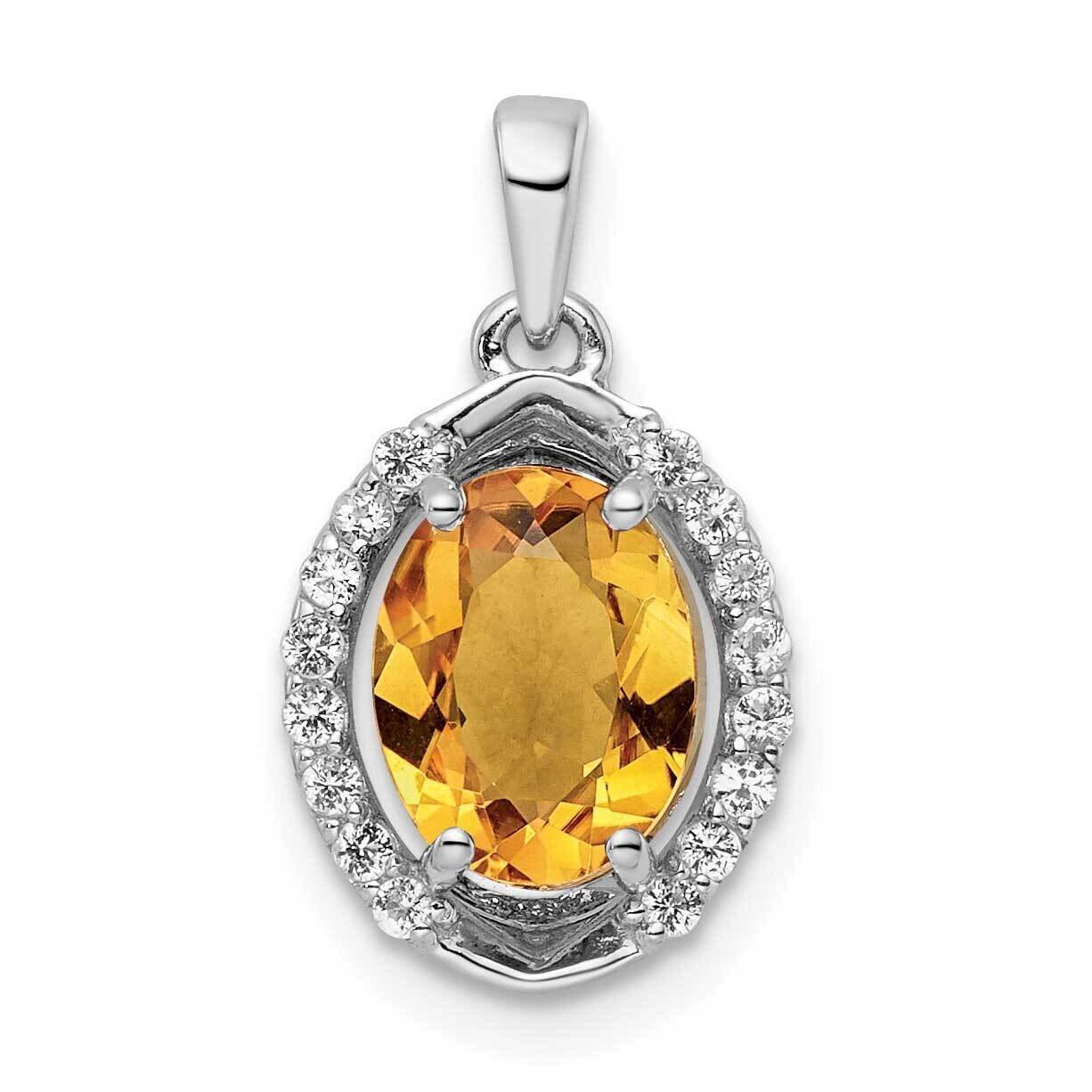 Oval 1.48T.W. Citrine White Topaz Pendant Sterling Silver Rhodium-Plated QP5711CI, MPN: QP5711CI,