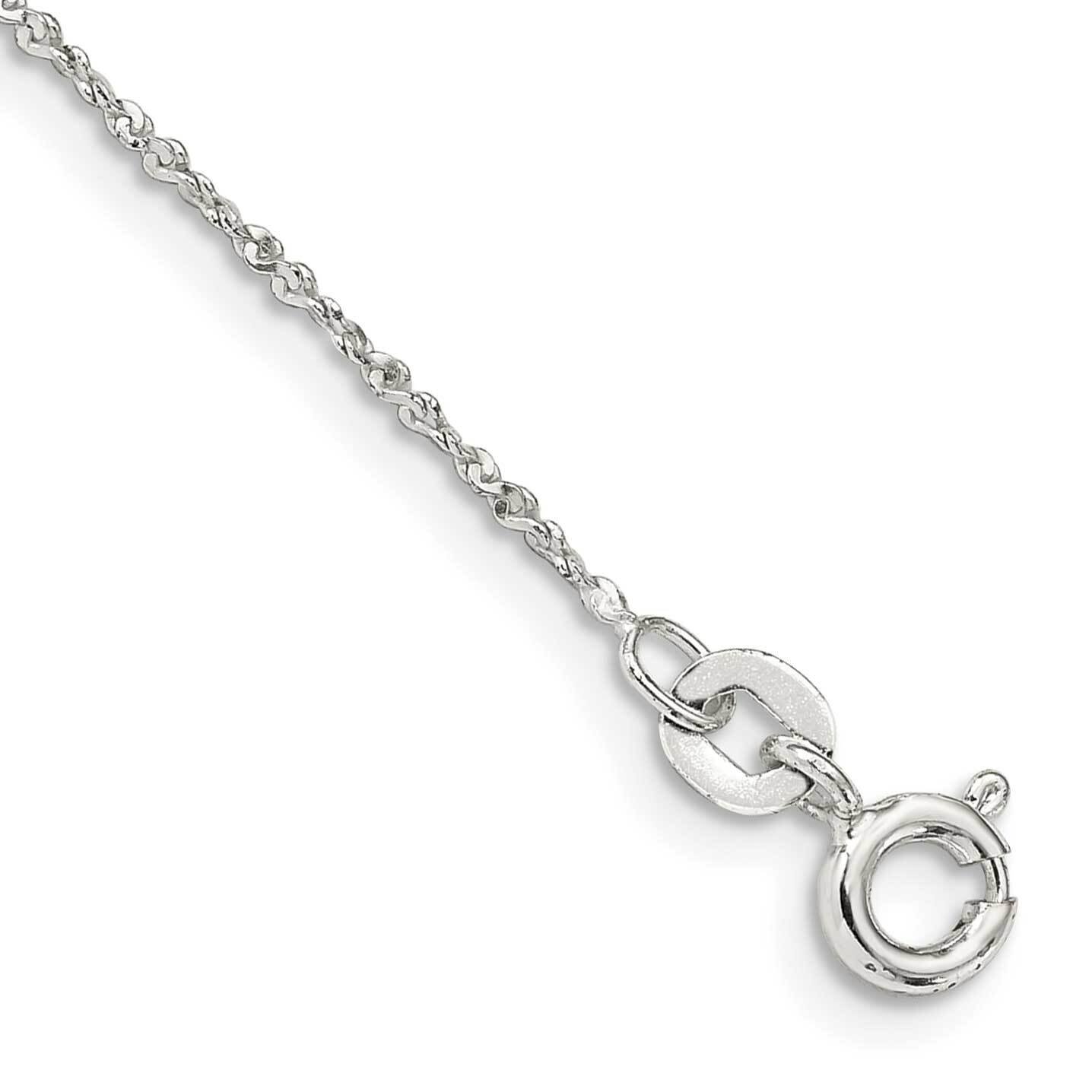 1mm Twisted Serpentine Chain Anklet 9 Inch Sterling Silver QPE38-9, MPN: QPE38-9,