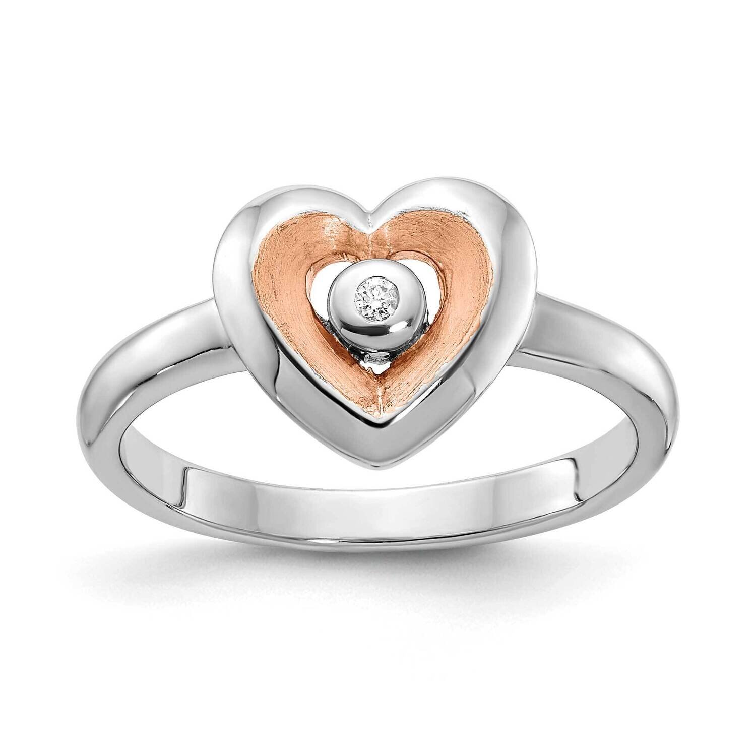 Rose Gold-Plated Polished Satin Diamond Heart Rin Sterling Silver Rhodium-Plated QR7194-7