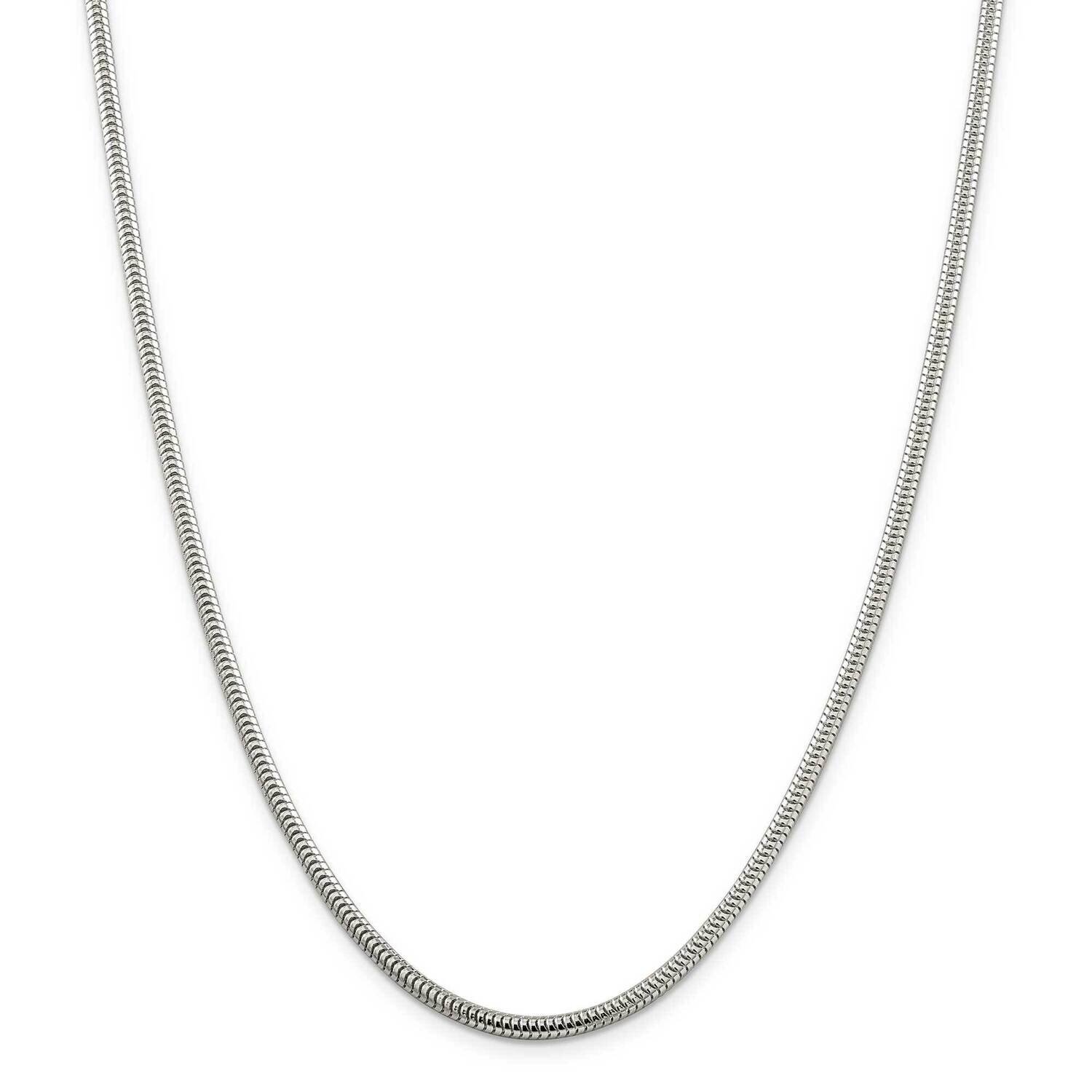 3mm Round Snake Chain 28 Inch Sterling Silver QSNL080-28, MPN: QSNL080-28,