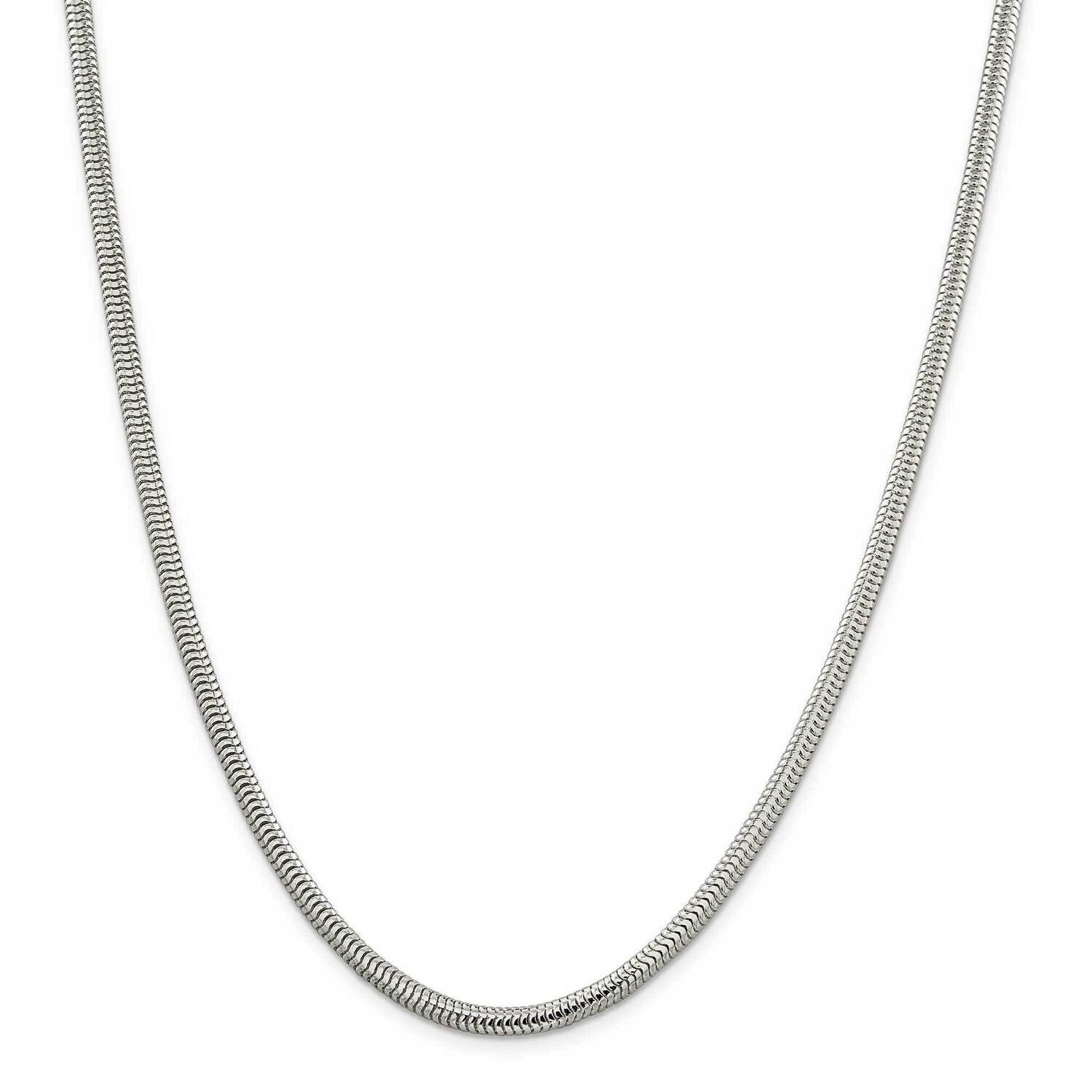 4mm Round Snake Chain 28 Inch Sterling Silver QSNL100-28