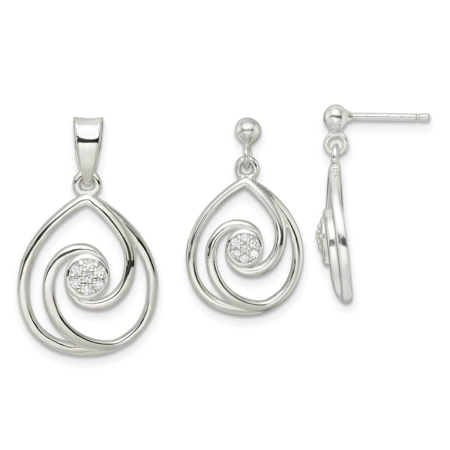 In Teardrop Pendant and Earrings Set Sterling Silver Cz Diamond QST265, MPN: QST265,