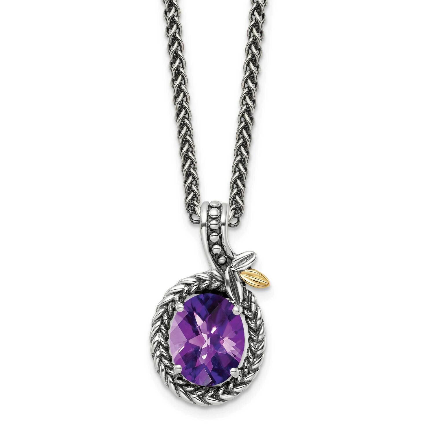 Sterling Silver with Braided Oval 2.09Am Amethyst Necklace 18 Inch 14k Gold QTC1749, MPN: QTC1749,