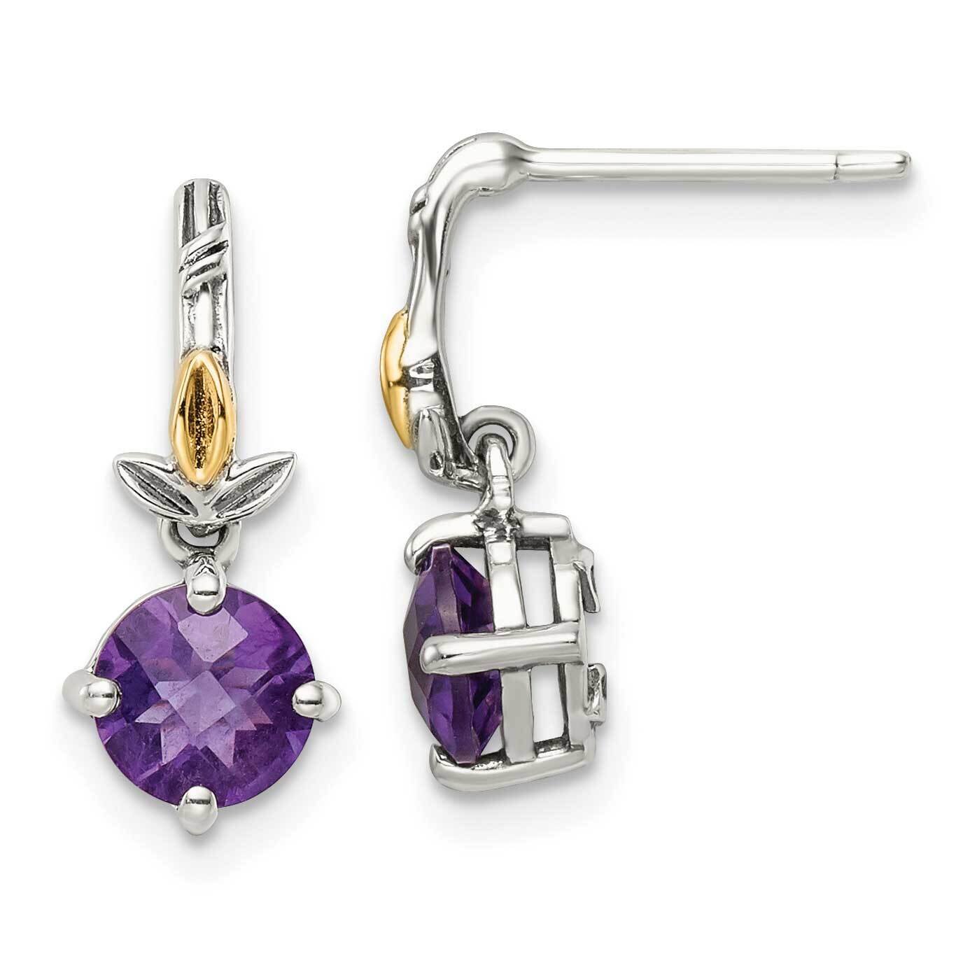 Sterling Silver with Leaf 1.20Am Amethyst Dangle Post Earrings 14k Gold QTC1750, MPN: QTC1750,