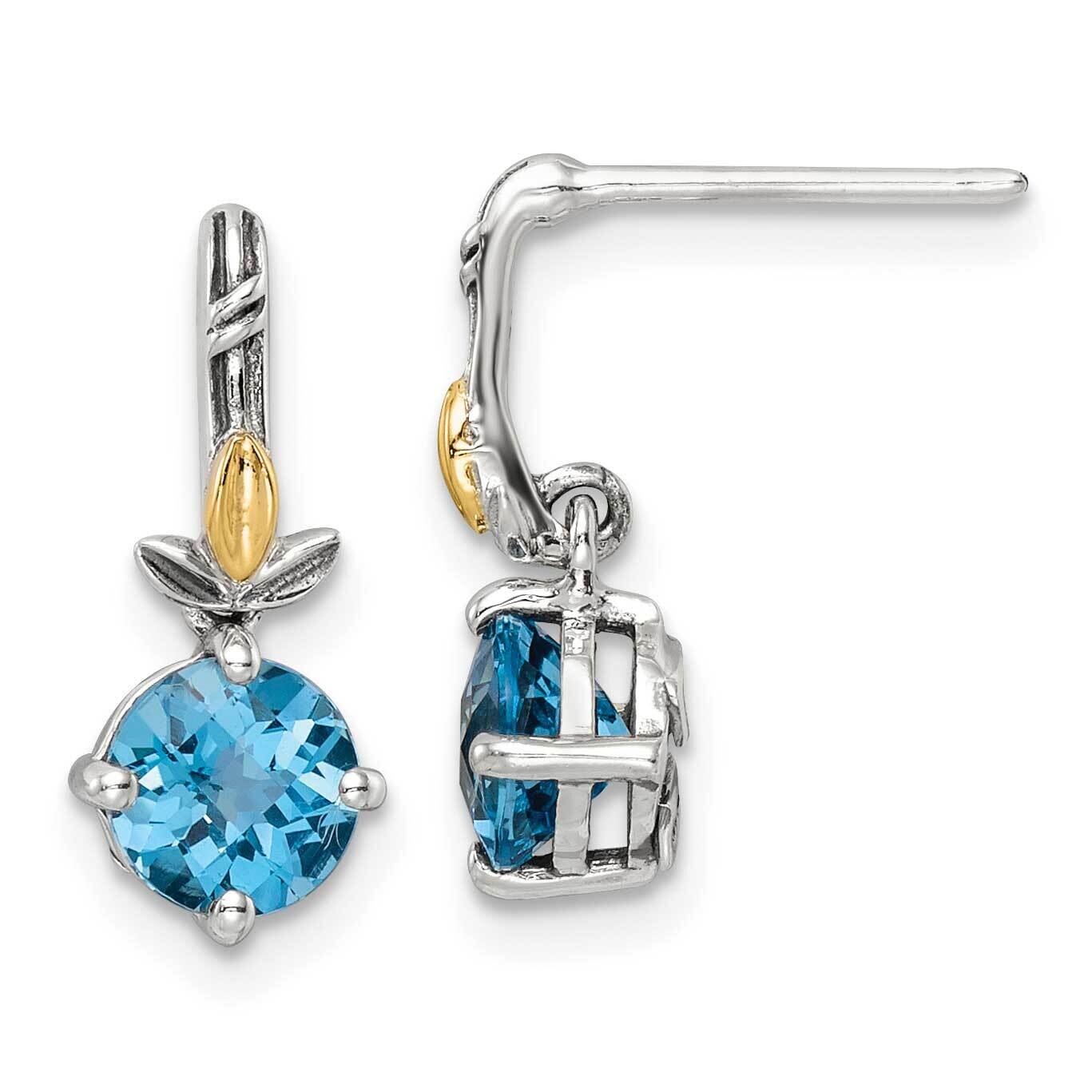 Sterling Silver with Leaf 1.75Bt Light Swiss Bl. Topaz Post Earrings 14k Gold QTC1758, MPN: QTC1758,