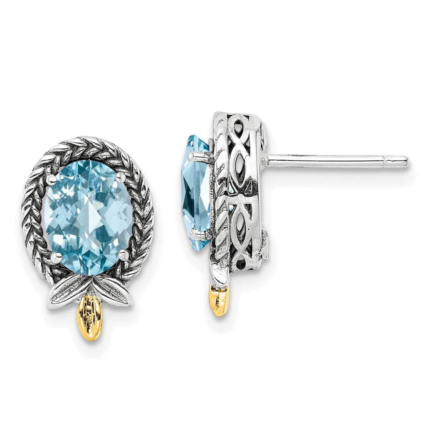 Sterling Silver with Braided Oval 2.80Bt Blue Topaz Post Earrings 14k Gold QTC1759