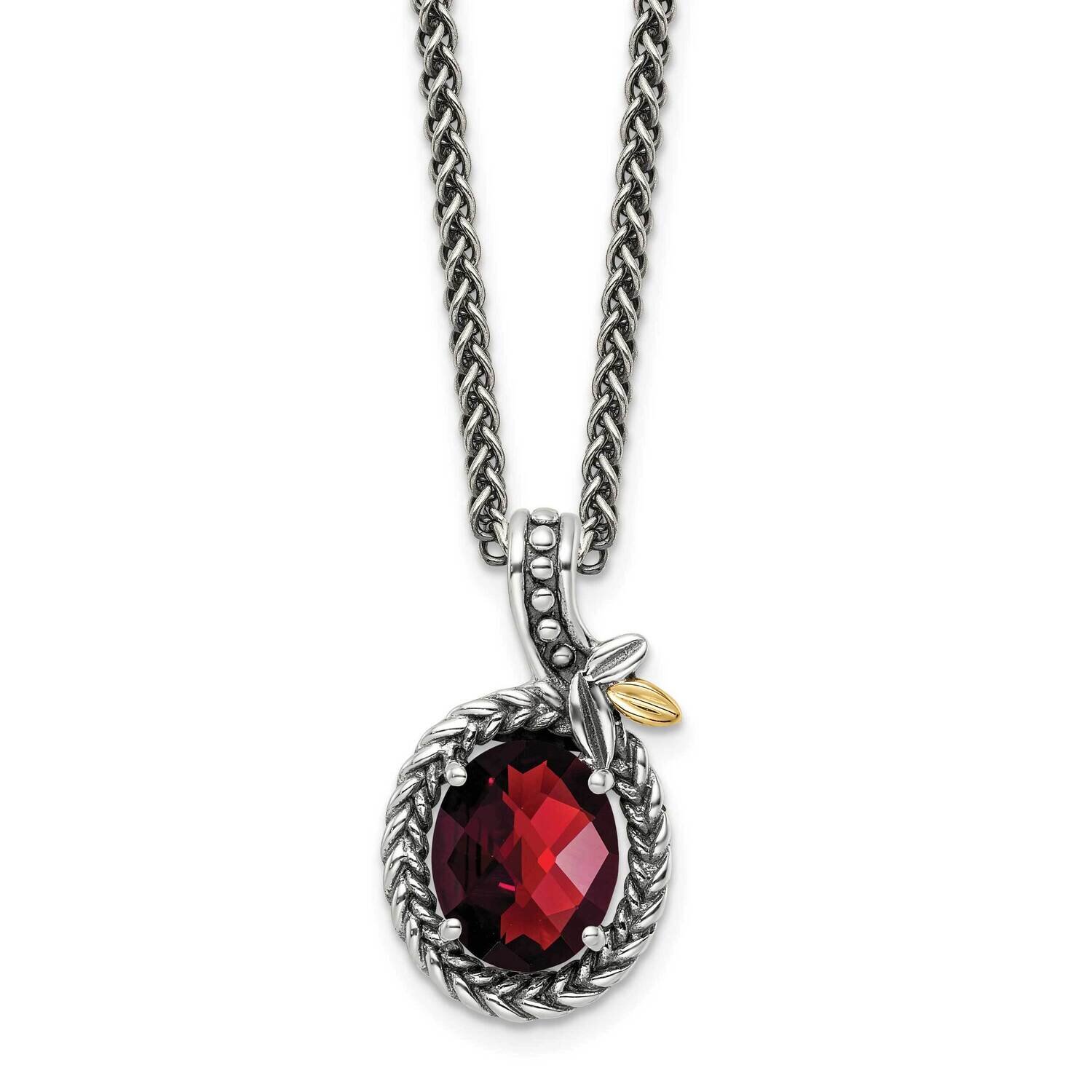 Sterling Silver with Braided Oval 2.73Ga Garnet Necklace 18 Inch 14k Gold QTC1762, MPN: QTC1762,