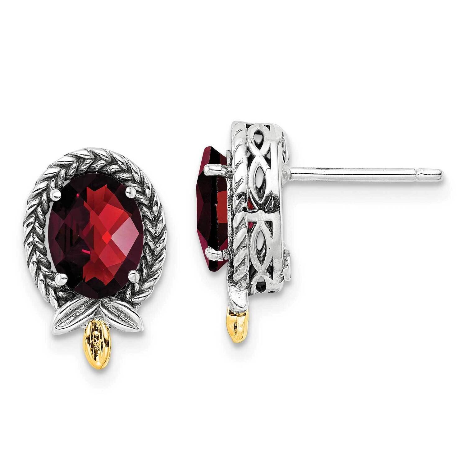 Sterling Silver with Braided Oval 2.59Ga Garnet Post Earrings 14k Gold QTC1764, MPN: QTC1764,