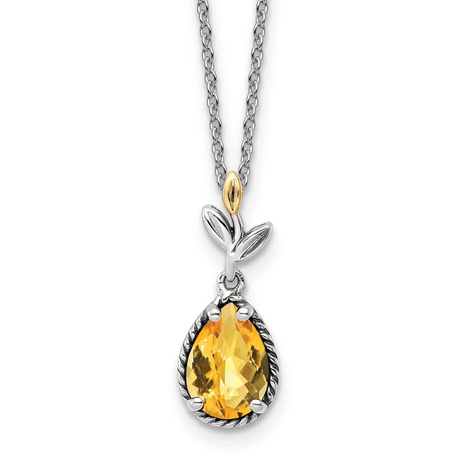 Sterling Silver with Leaves Pear Shaped 1.45Ci Citrine Necklace 18 Inch 14k Gold QTC1765, MPN: QTC1…