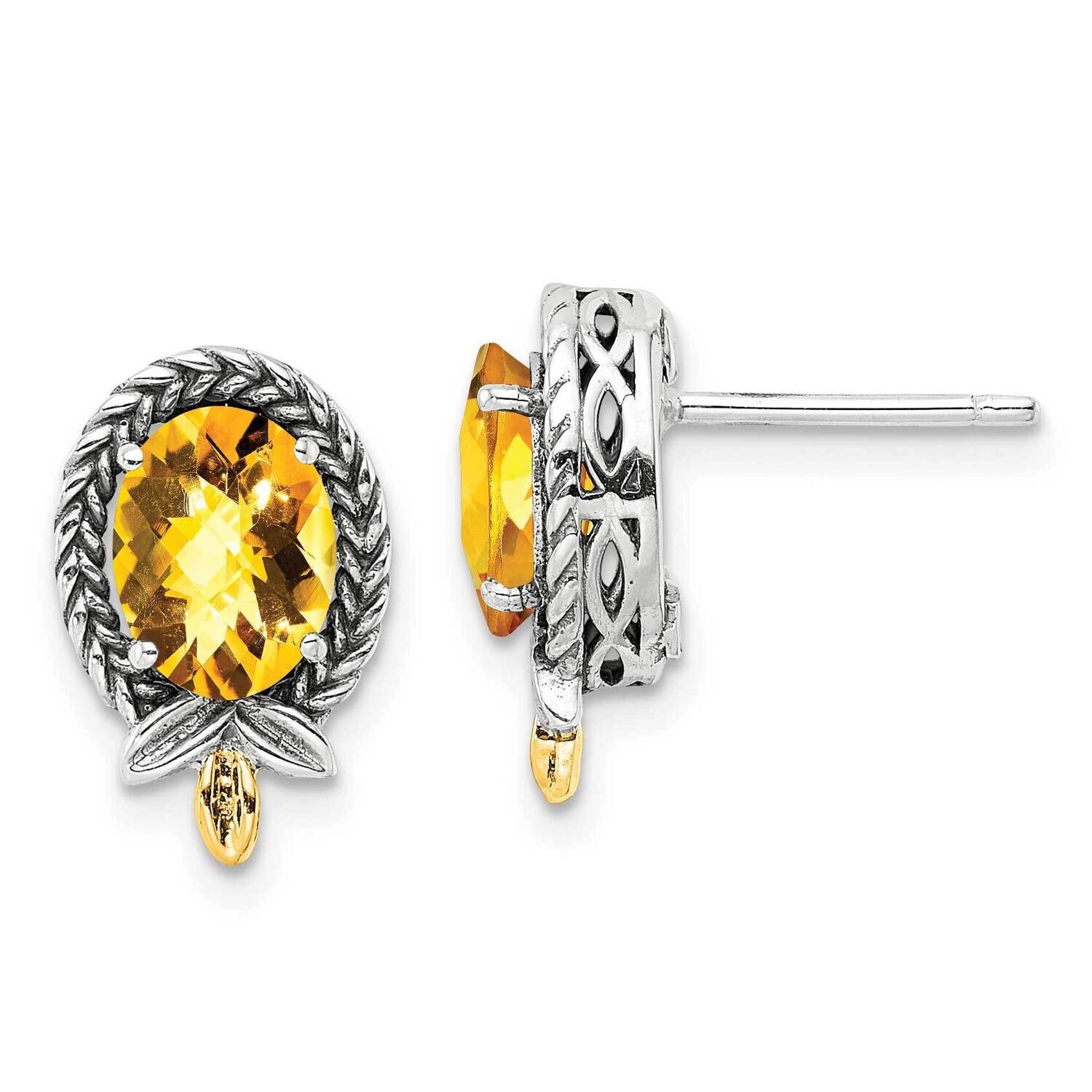Sterling Silver with Braided Oval 2.09Ci Citrine Post Earrings 14k Gold QTC1768, MPN: QTC1768,