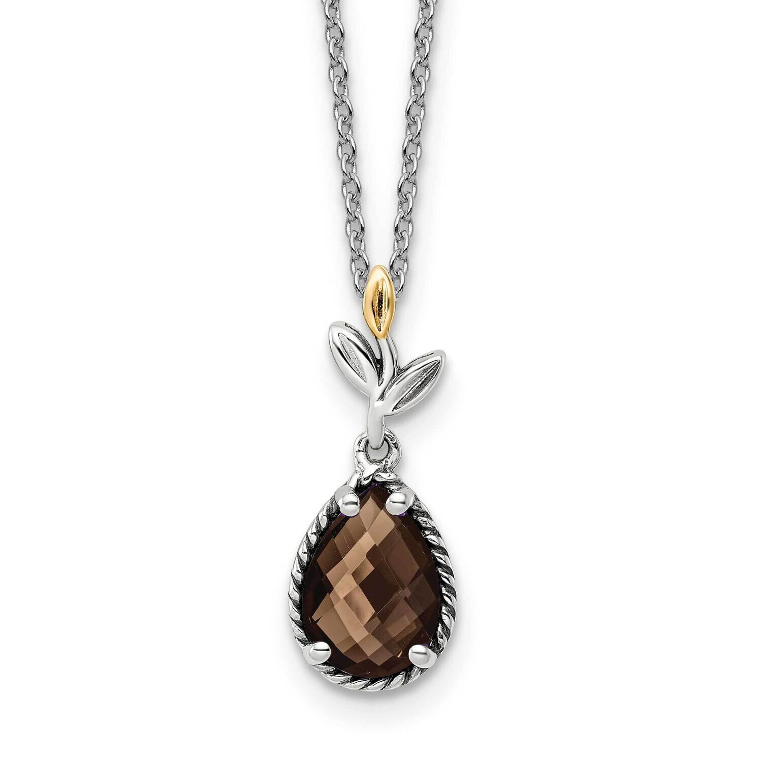 Sterling Silver with Leaf 1.63Sq Smoky Quartz Dangle with 2 Inch Extender Necklace 20 Inch 14k Gold…