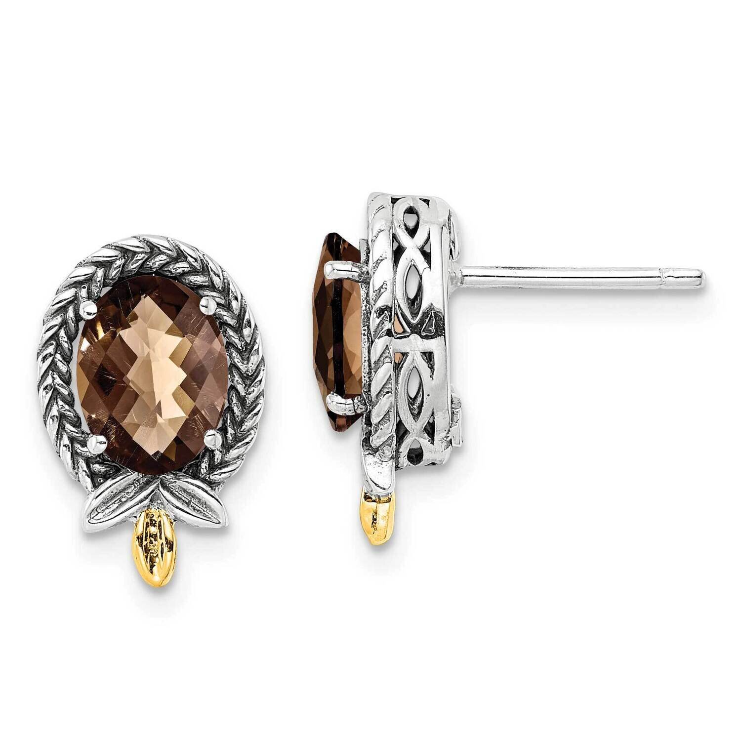 Sterling Silver with Braided Oval 2.11Sq Post Earrings 14k Gold QTC1774, MPN: QTC1774,