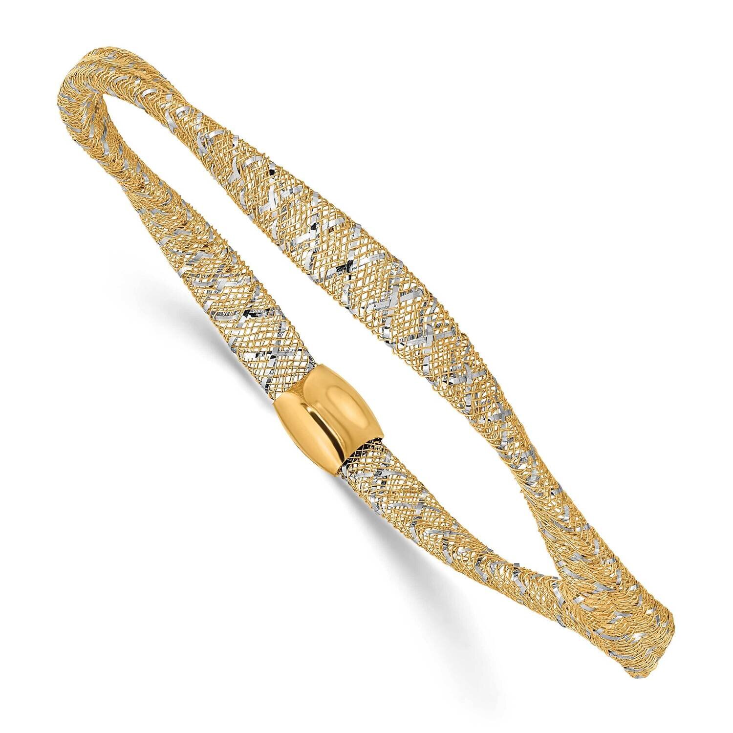 Gold Woven Fancy Mesh Stretch Bracelet 14k Two-Tone Gold SF2820