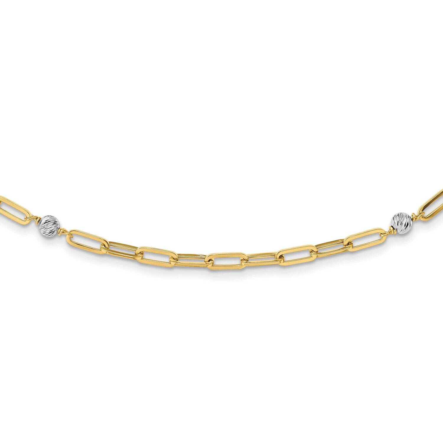 Diamond-Cut Beads &amp; Fancy Link Necklace 18 Inch 14k Two-Tone Gold Polished SF2846-18
